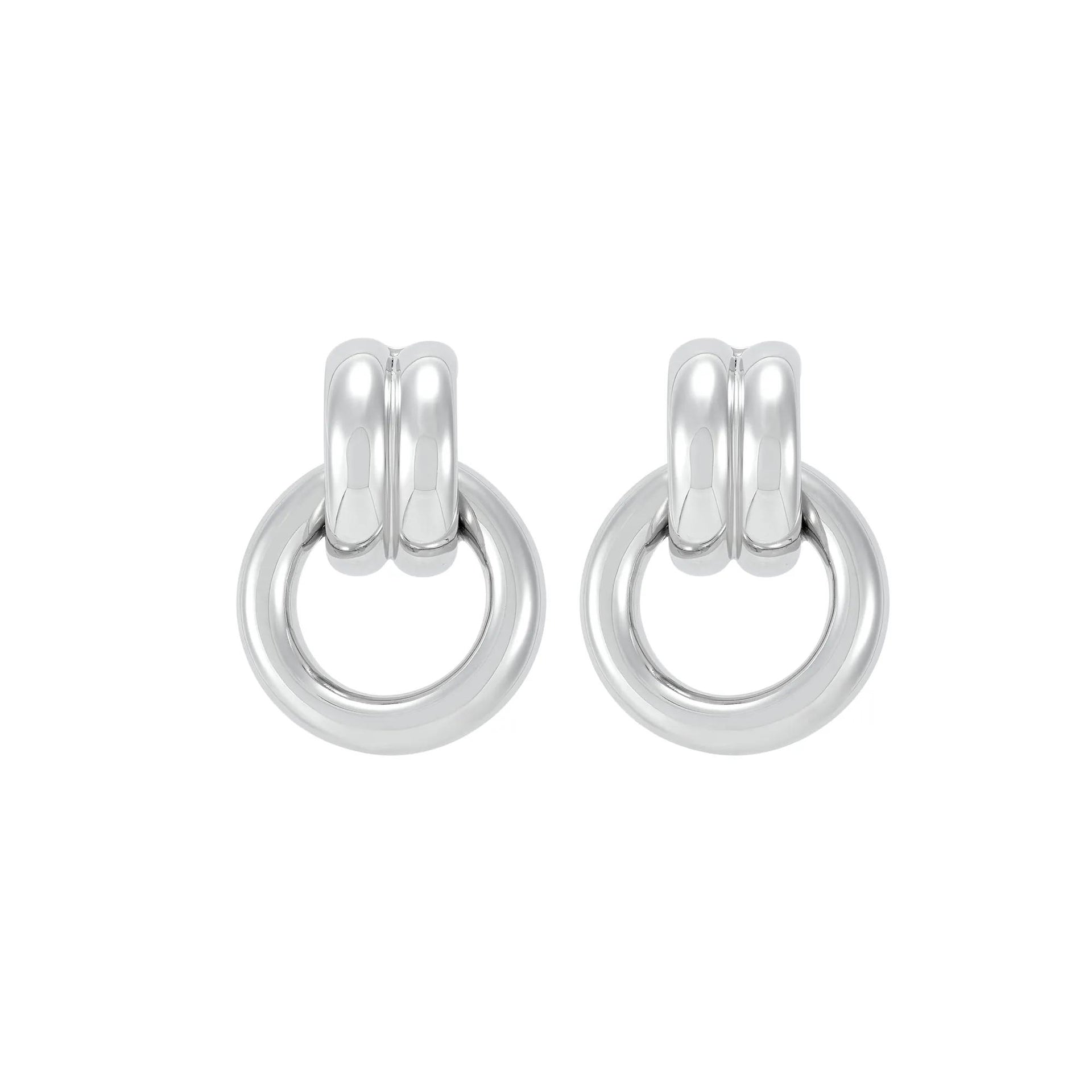 Polished Door-Knocker Drop Earrings .925 Sterling Silver White Size 35.00mm