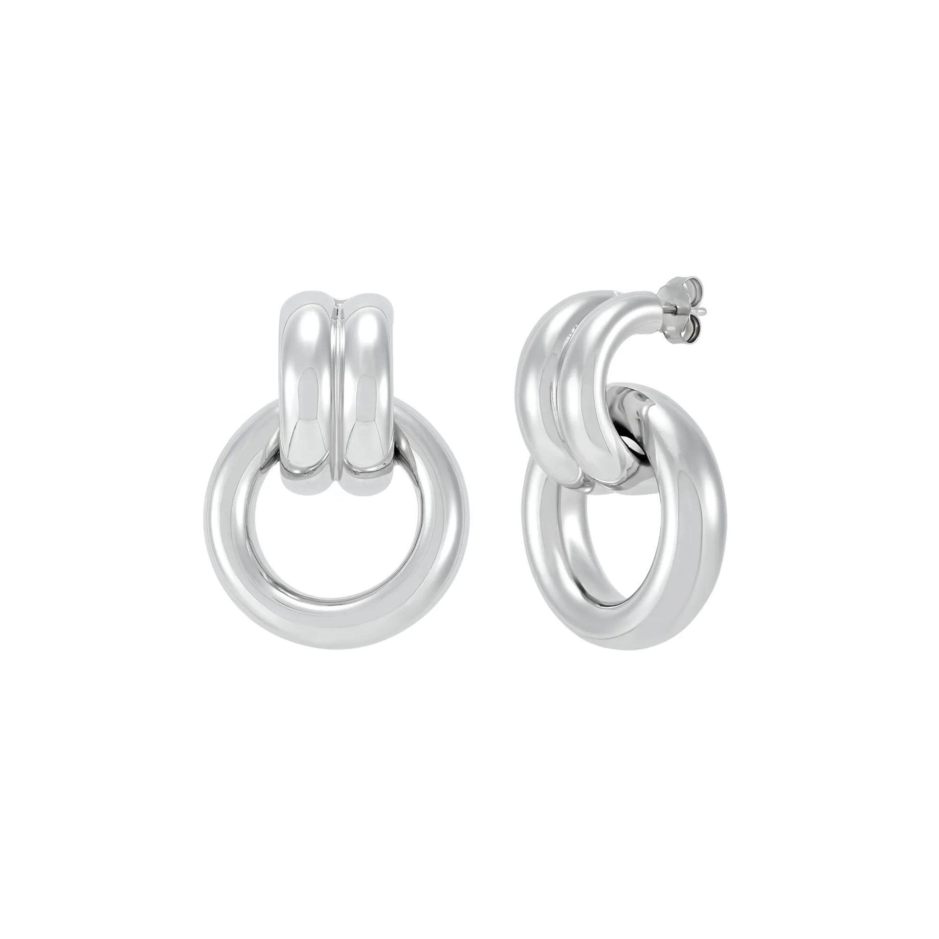 Polished Door-Knocker Drop Earrings .925 Sterling Silver White Size 35.00mm