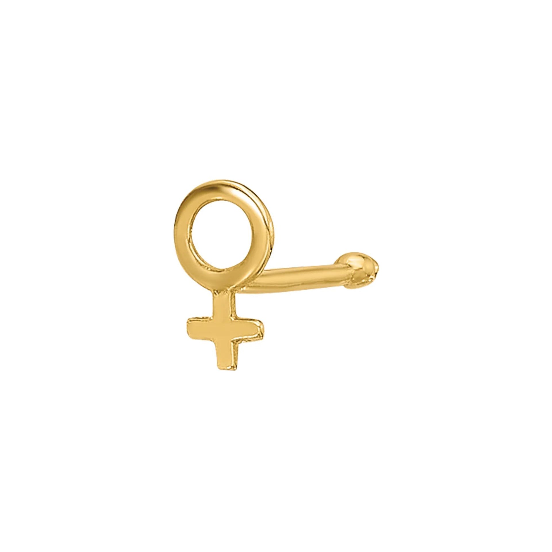 Polished Female Symbol Nose Stud 14K Yellow Gold 20 Gauge Size 2.80mm