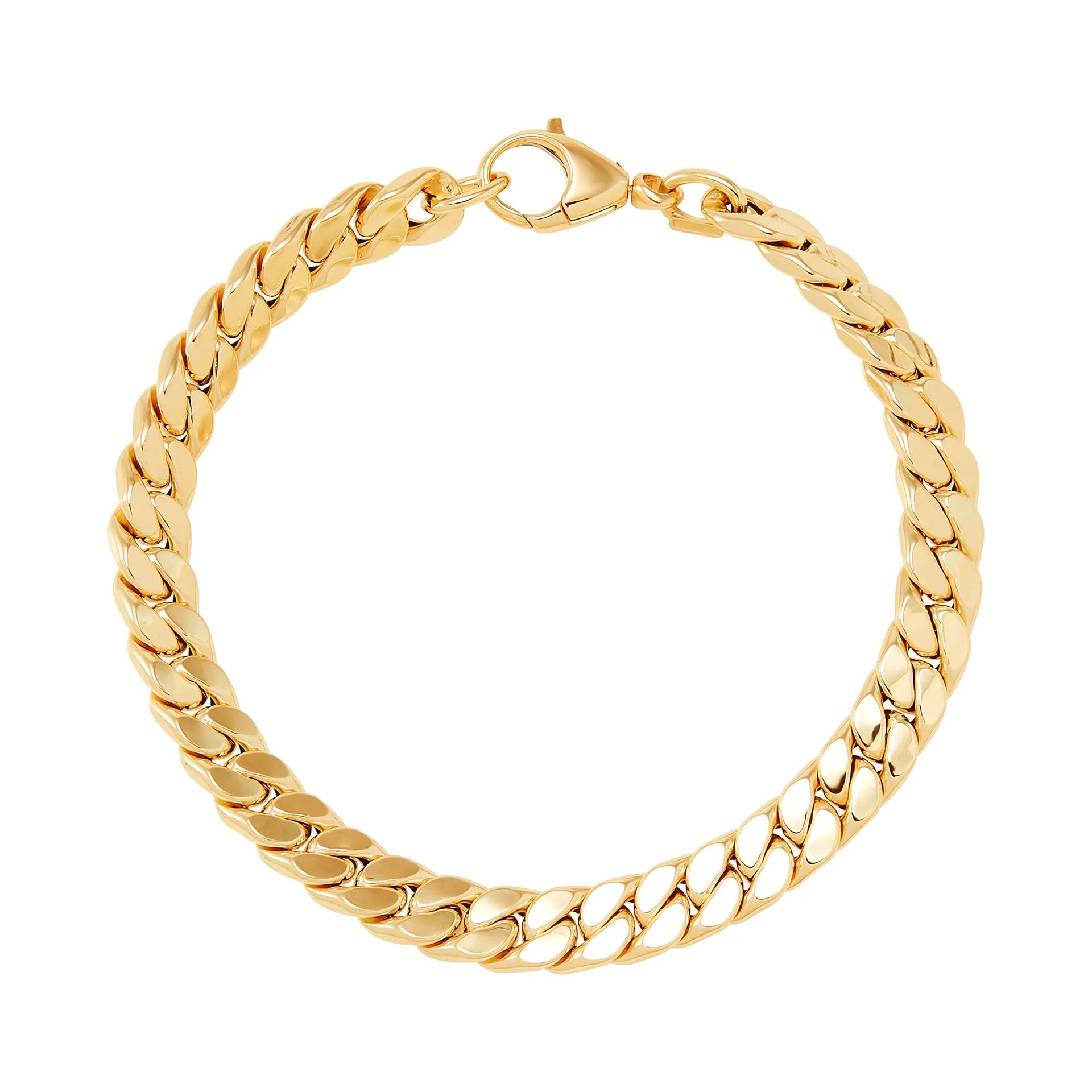 Polished Flat Cuban Chain Bracelet 14K Yellow Gold Size 7.5"
