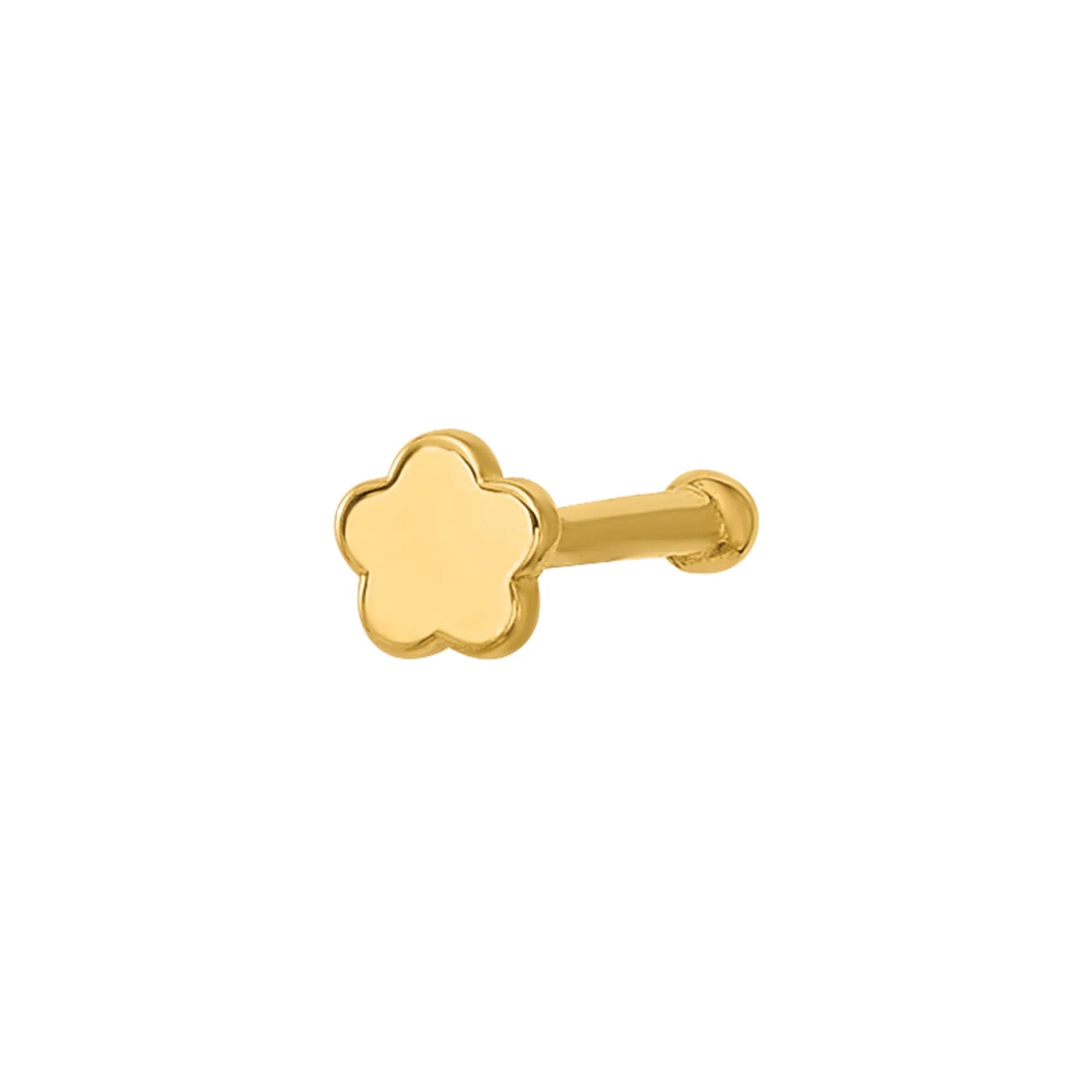 Polished Flower Nose Stud 14K Yellow Gold 20 Gauge Size 3.20mm