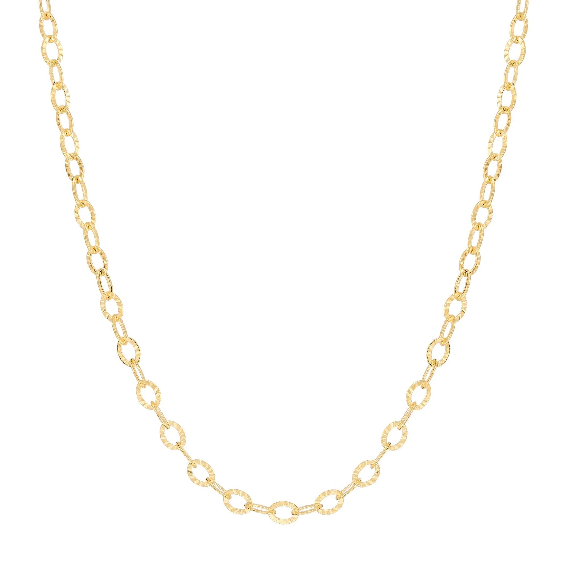 Polished Hollow Sunshine Rolo Chain Necklace 14K Yellow Gold Size 18"