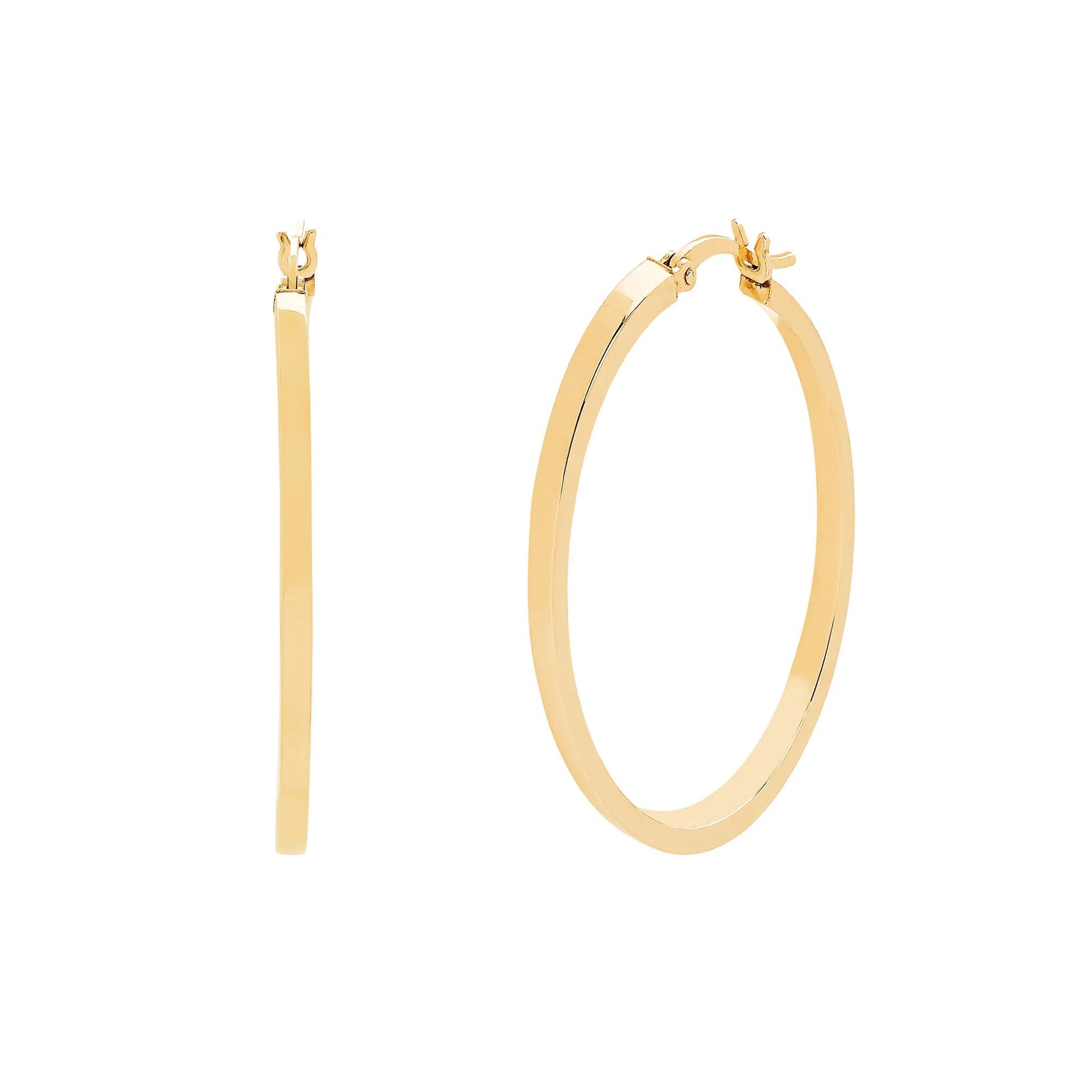 Polished Square Tube Hoop Earrings 14K Yellow Gold Size 40.00mm
