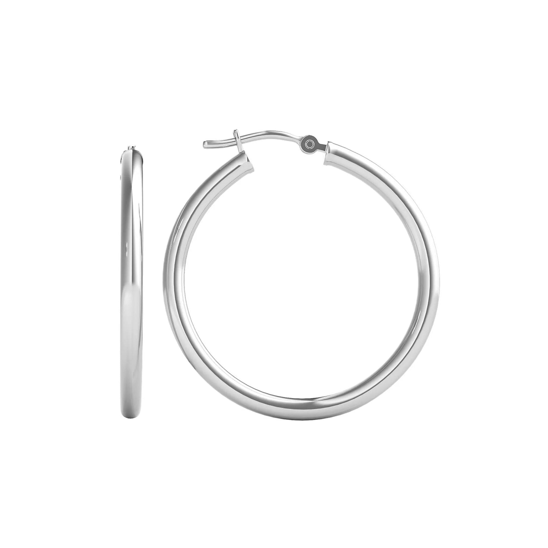Polished Hoop Earrings 14K White Gold Size 30.00mm