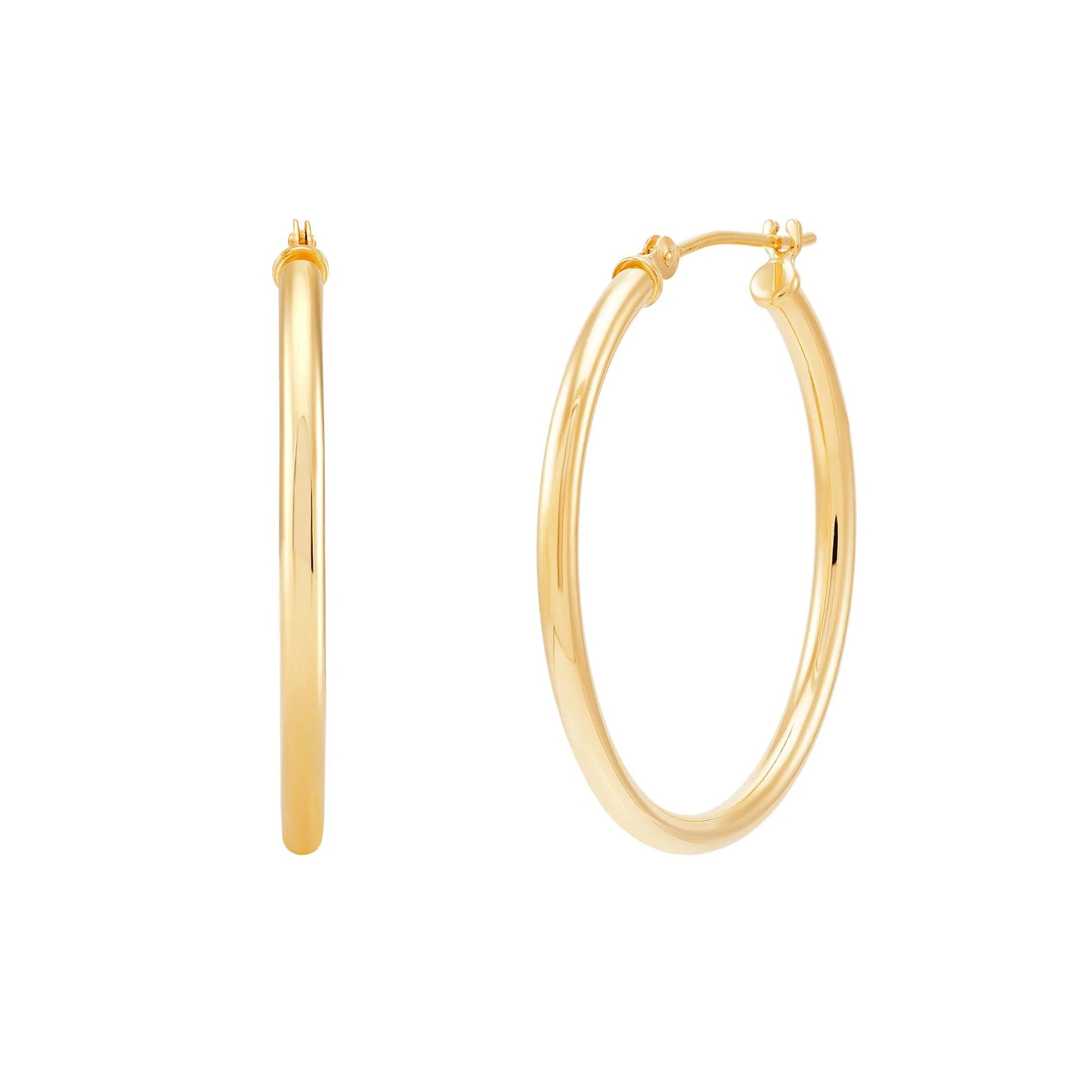 Round Polished Hoop Earrings 14K Yellow Gold Size 30.00mm