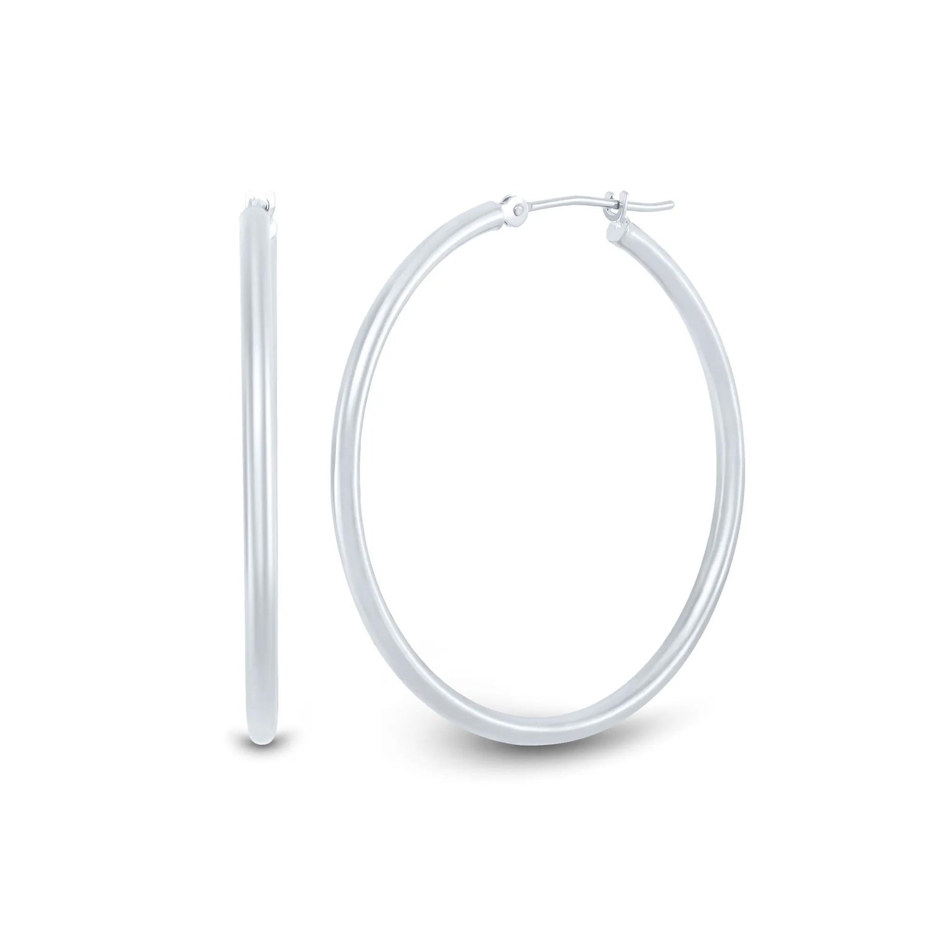 Polished Hoop Earrings 14K White Gold Size 35.00mm