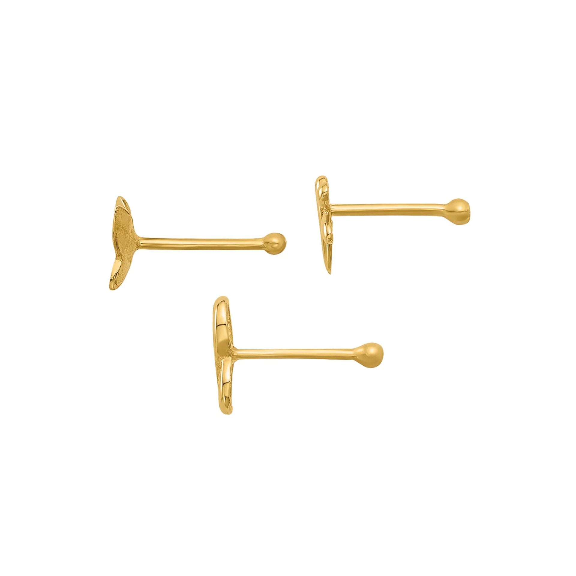 Polished Infinity Symbol Dragonfly and Butterfly Nose Stud Set 14K Yellow Gold 22 Gauge Size 4.70mm
