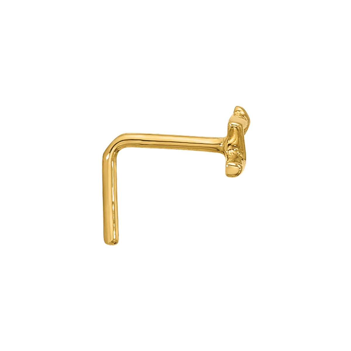 Polished Lightning Bolt Nose Stud 14K Yellow Gold 22 Gauge Size 2.00mm