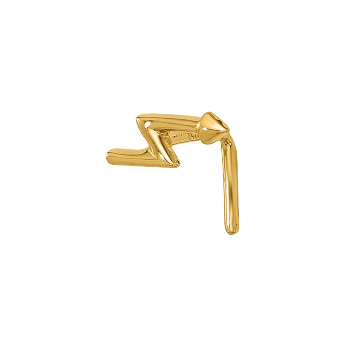 Polished Lightning Bolt Nose Stud 14K Yellow Gold 22 Gauge Size 2.00mm