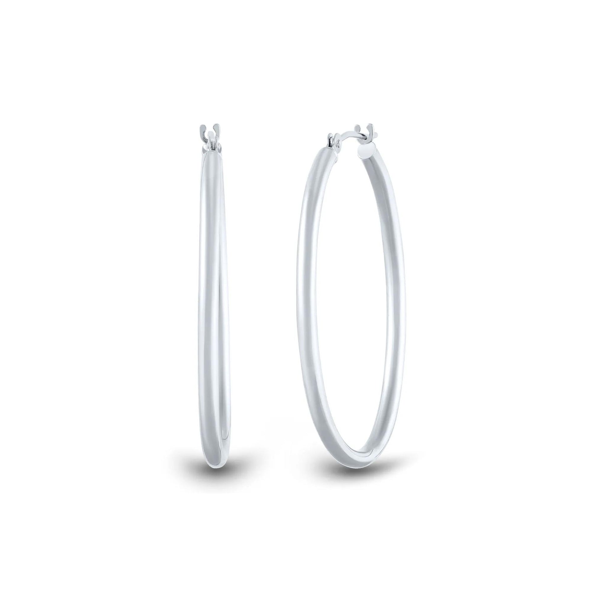 Polished Oval Hoop Earrings 14K White Gold Size 30.00mm