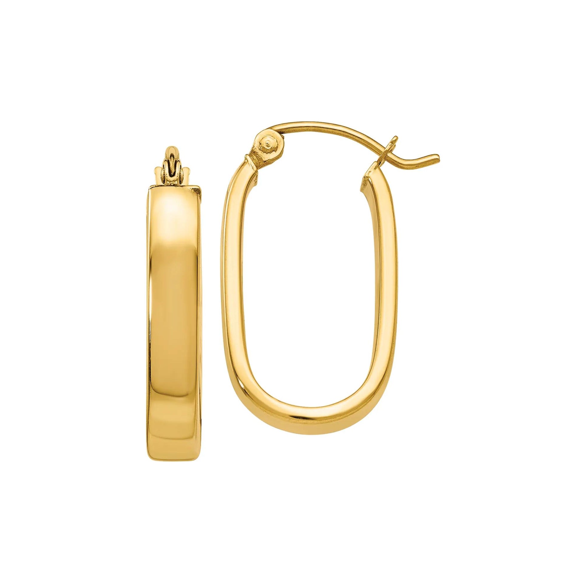 Polished Oval Hoop Earrings 14K Yellow Gold Size 12.00mm