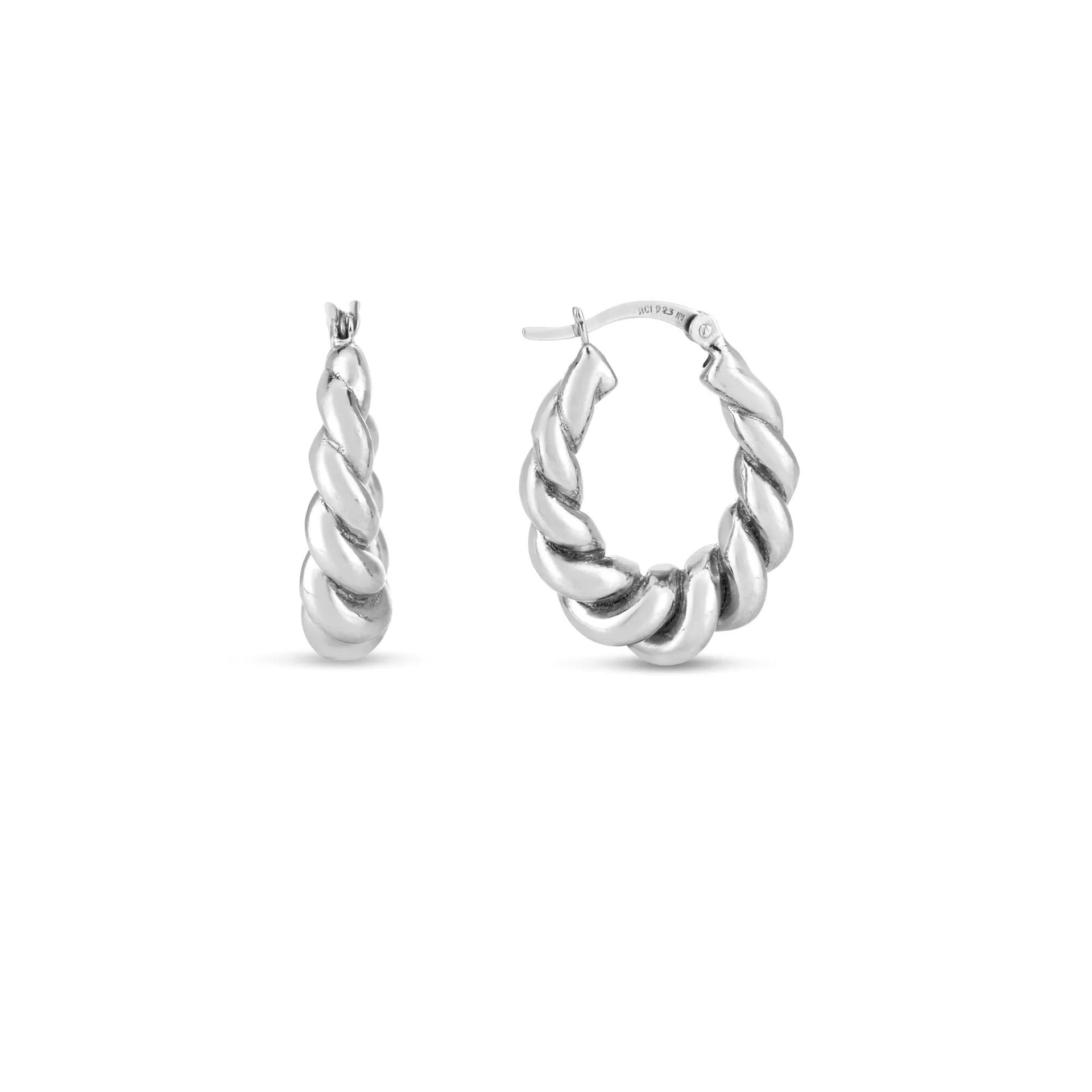 Polished Oval Twisted Hoop Earrings .925 Sterling Silver White Size 20.00mm