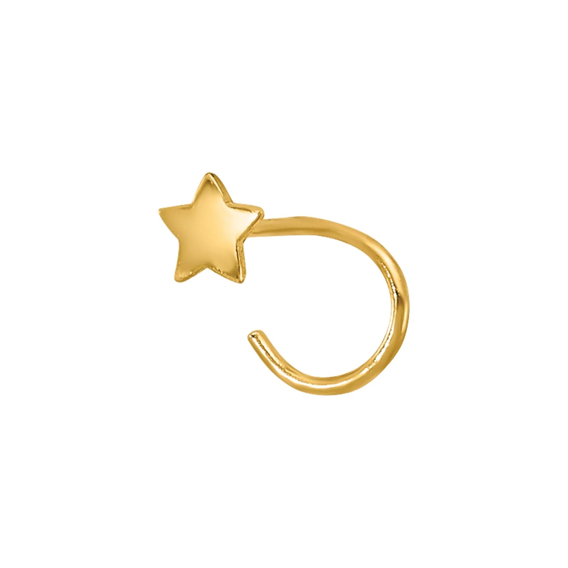 Polished Star Nose Ring 14K Yellow Gold 23 Gauge Size 3.20mm