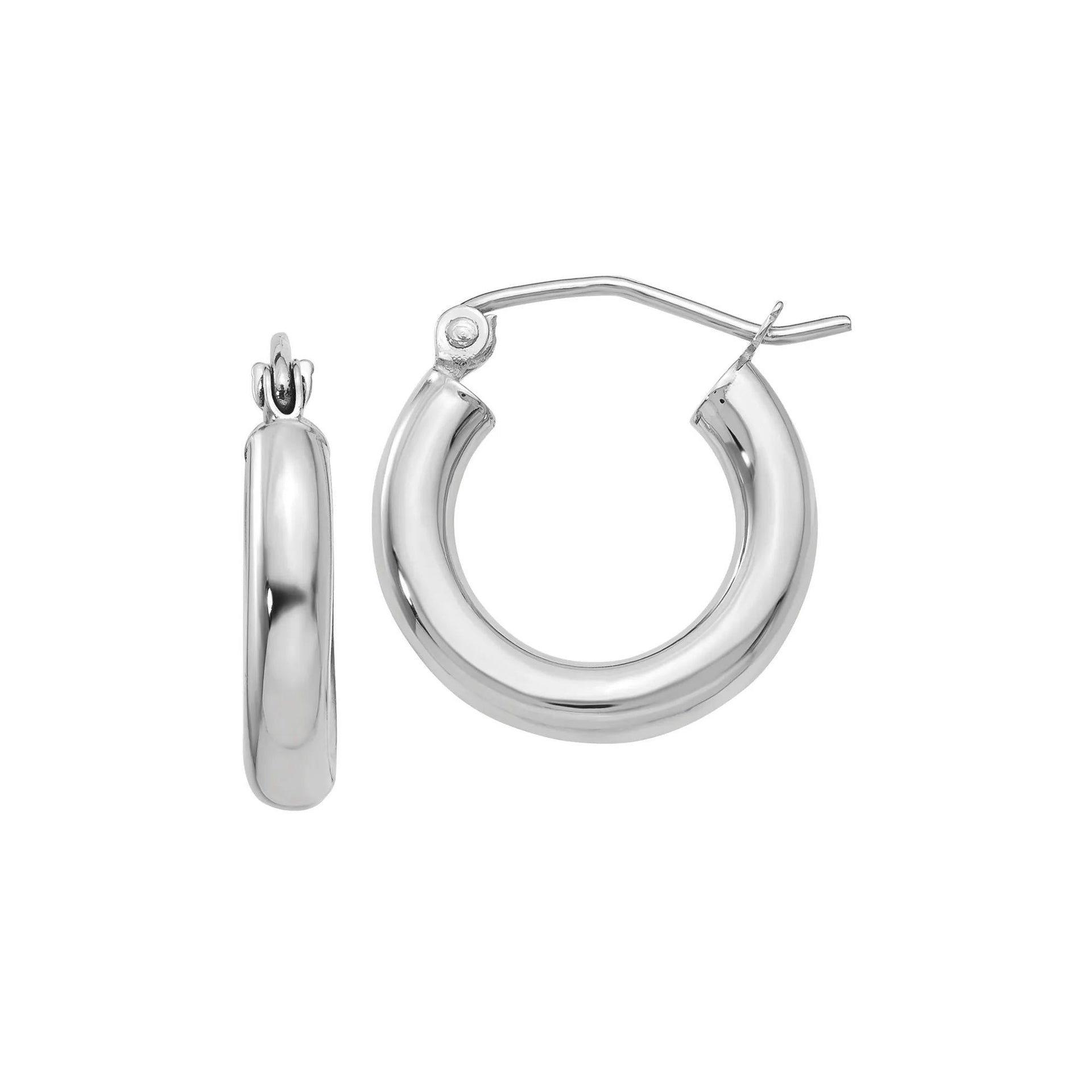 Polished Tube Hoop Earrings 14K White Gold Size 16.00mm
