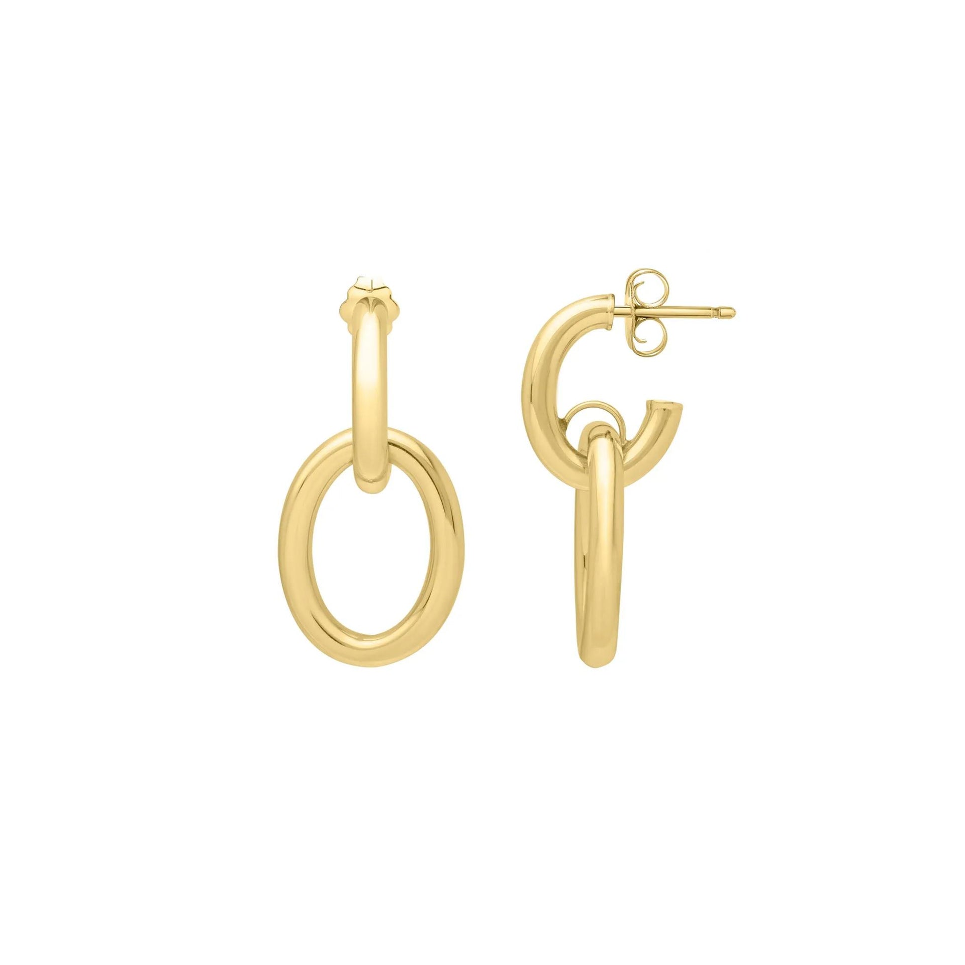 Polished Tube-Link Drop Earrings 14K Yellow Gold Size 16.50mm
