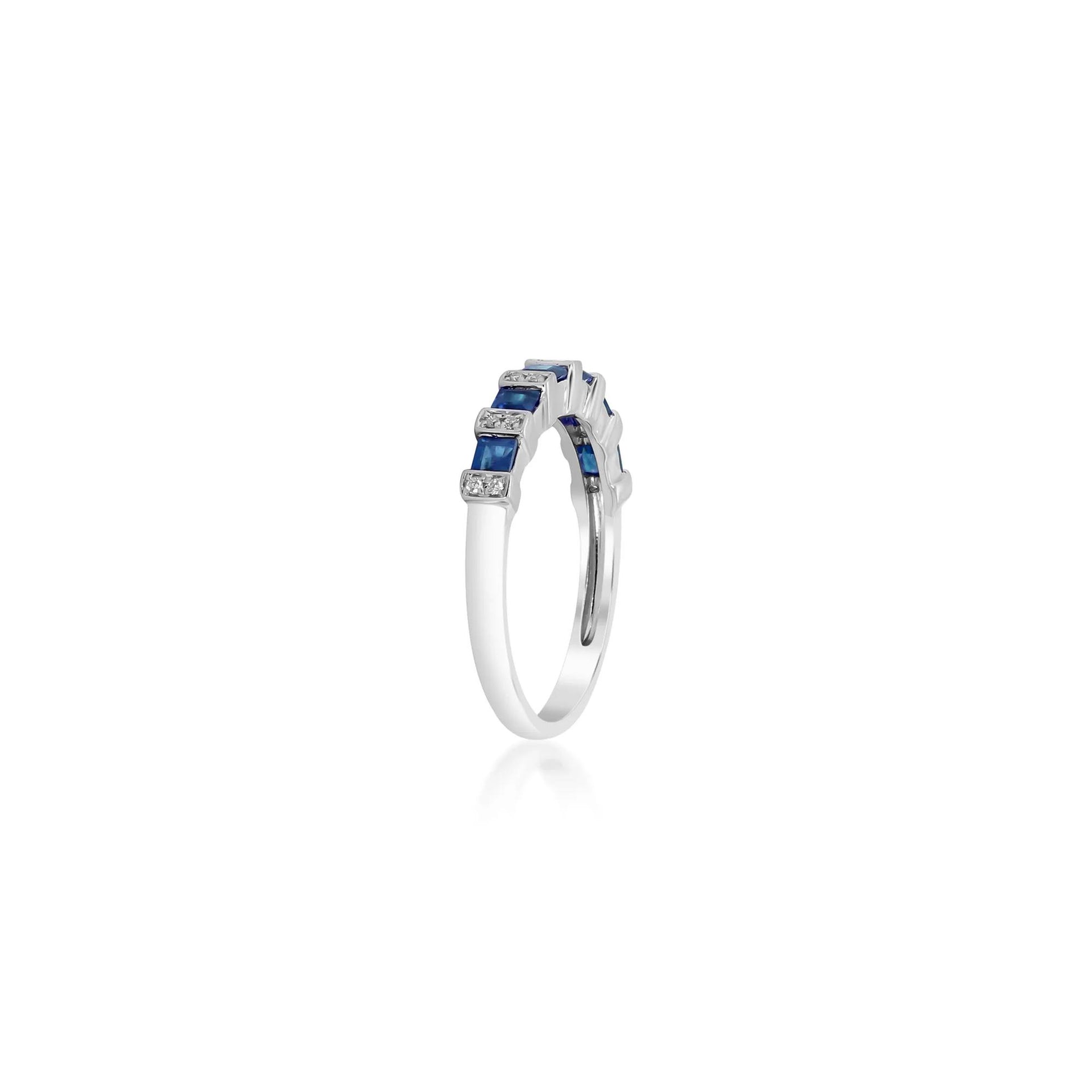 Princess-Cut Blue Sapphire and Diamond Accent Ring 10K White Gold Size 7.5