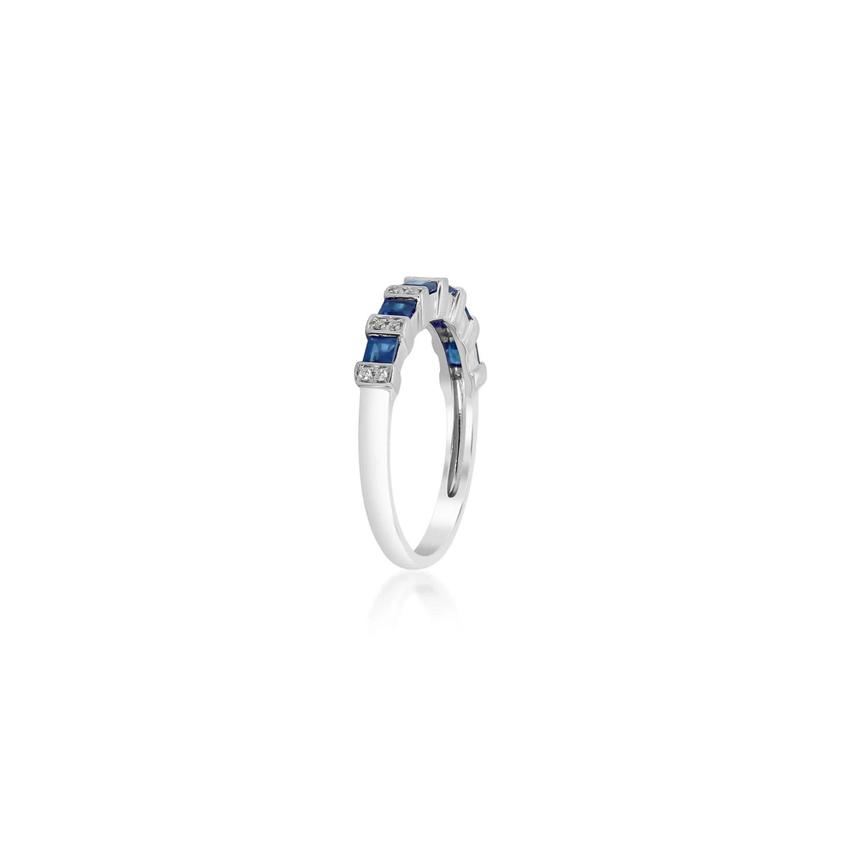 Princess-Cut Blue Sapphire and Diamond Accent Ring 10K White Gold Size 5.5