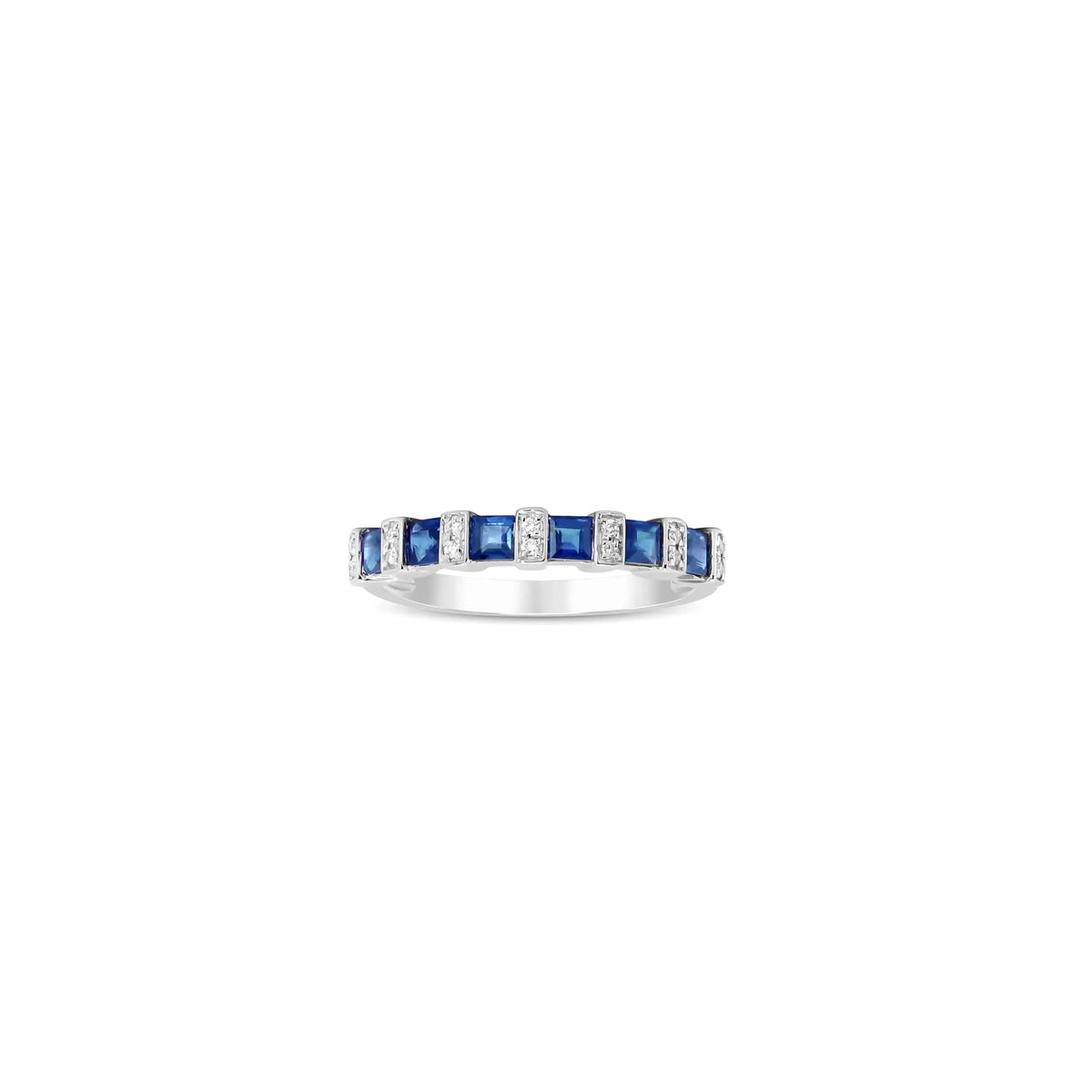 Princess-Cut Blue Sapphire and Diamond Accent Ring 10K White Gold Size 5.5