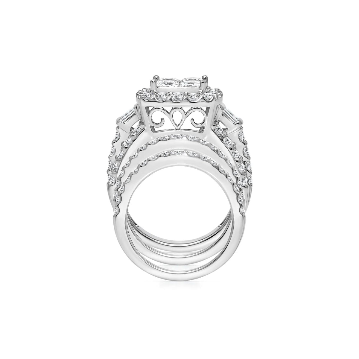 4 CT. Tw. Princess-Cut Diamond Composite Engagement Ring Set 10K White Gold Size 7