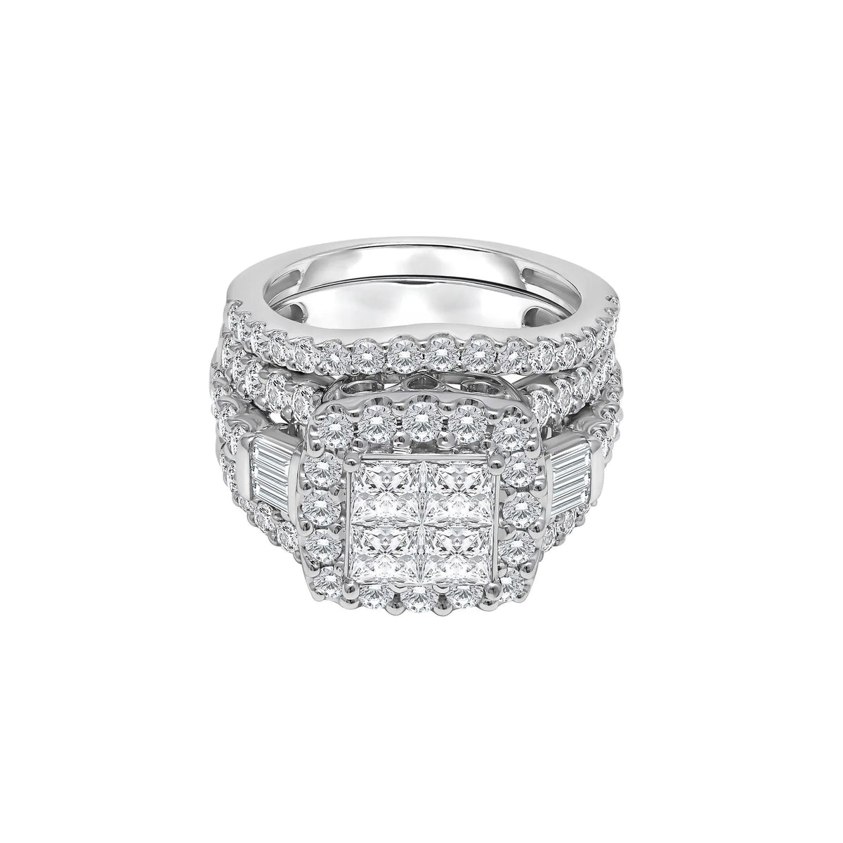 4 CT. Tw. Princess-Cut Diamond Composite Engagement Ring Set 10K White Gold Size 7