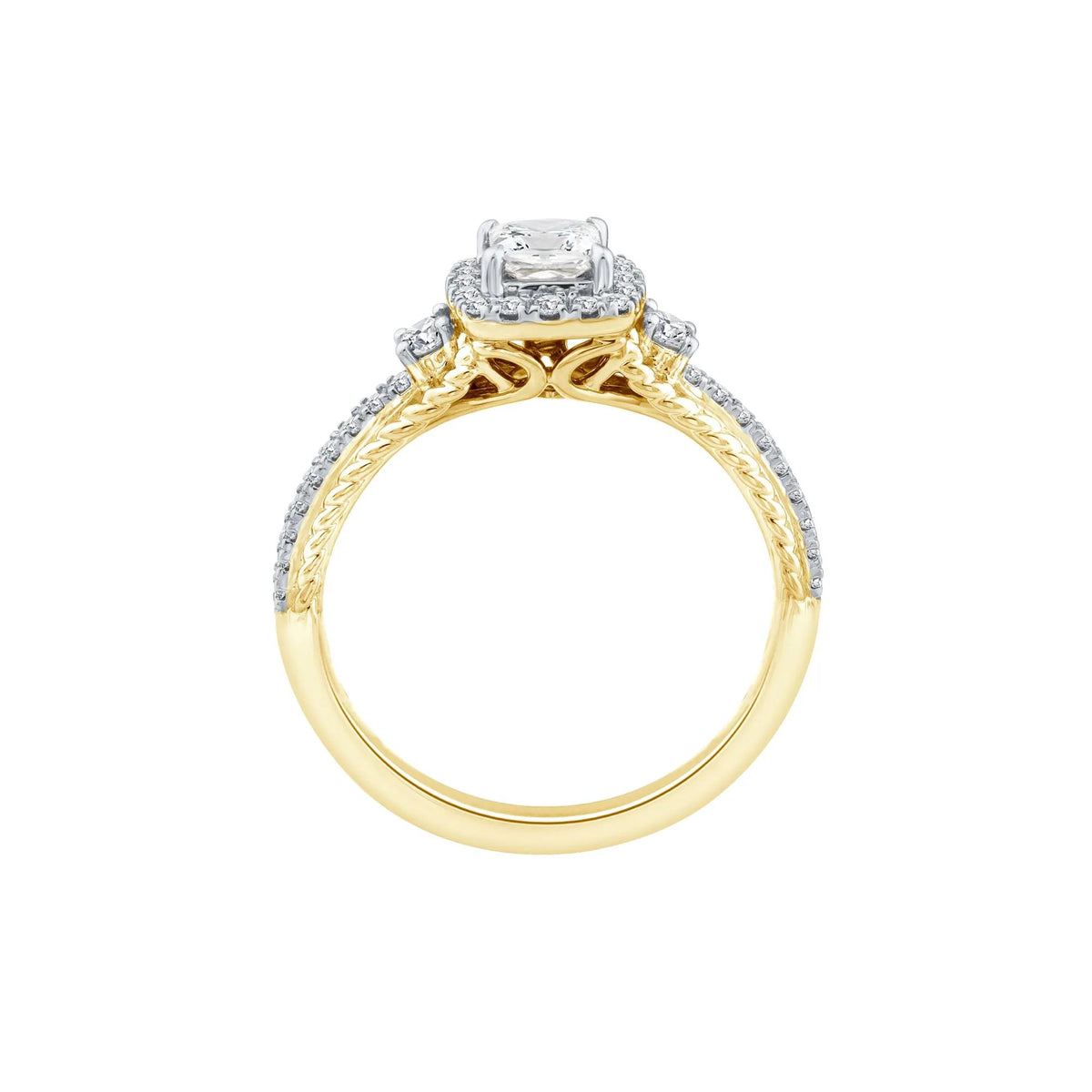 3/4 CT. Tw. Princess-Cut Diamond Halo Engagement Ring 14K Yellow Gold Round Brilliant Cut Size 6 2mm