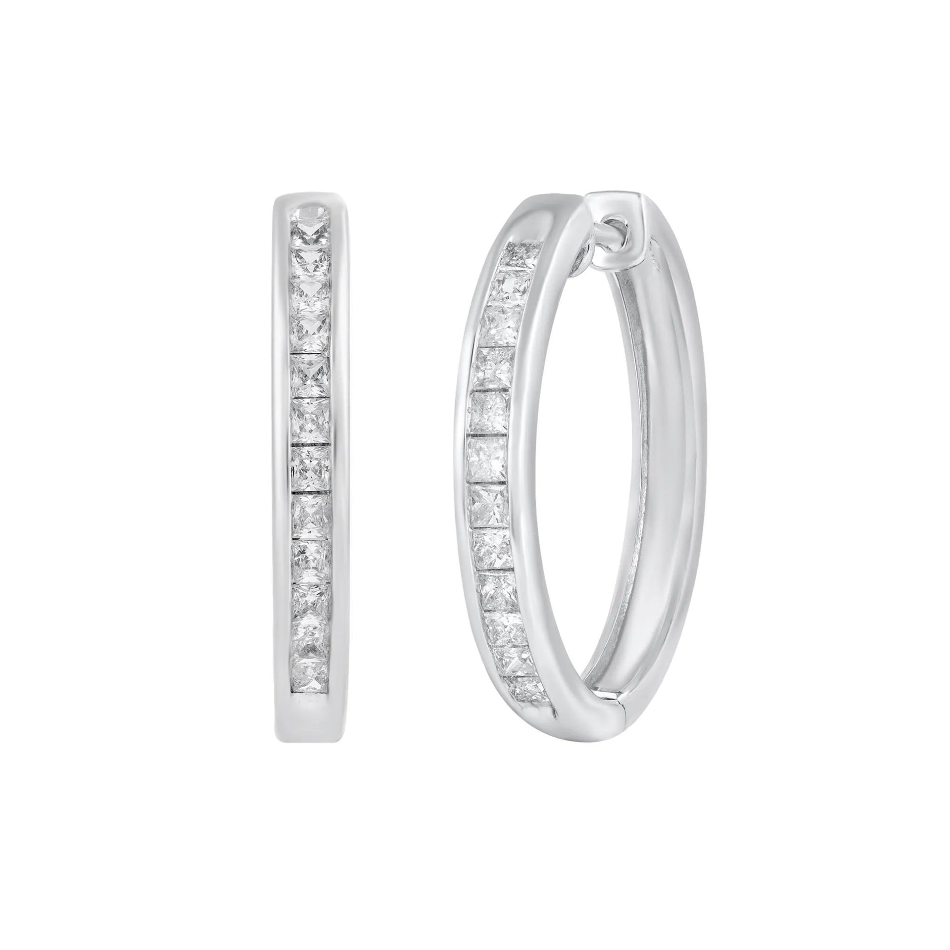 1 CT. Tw. Princess-Cut Diamond Hoop Earrings 10K White Gold Size 24.00mm