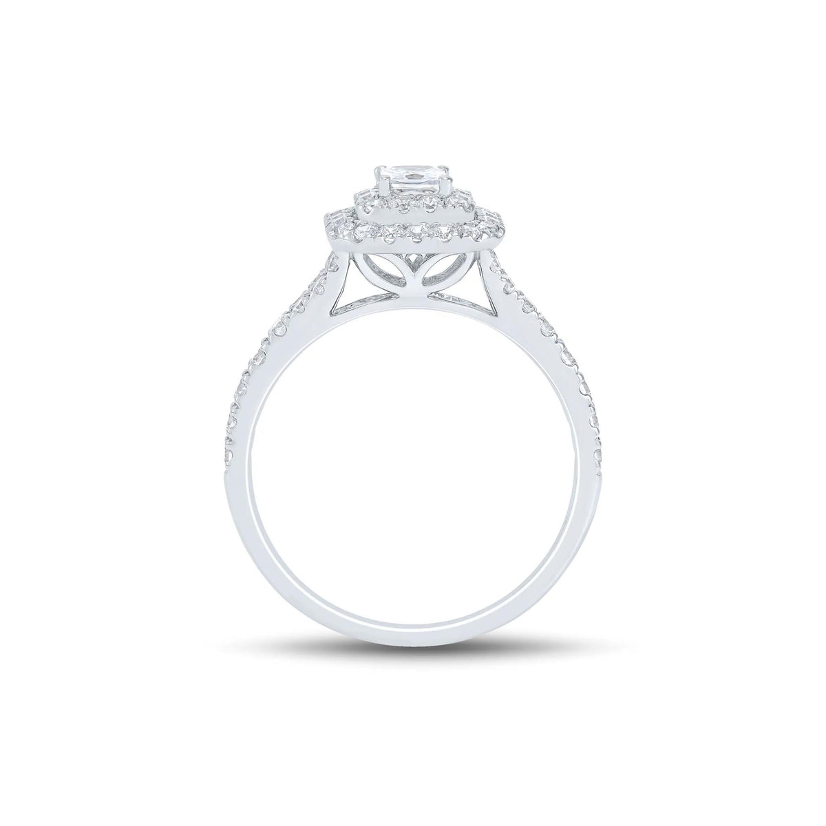3/4 CT. Tw. Princess-Cut Double Halo Engagement Ring 14K White Gold Round Brilliant Cut Size 6 1mm