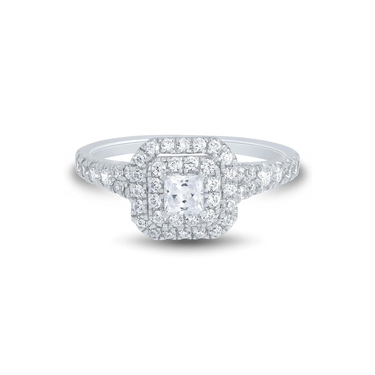 3/4 CT. Tw. Princess-Cut Double Halo Engagement Ring 14K White Gold Round Brilliant Cut Size 6 1mm