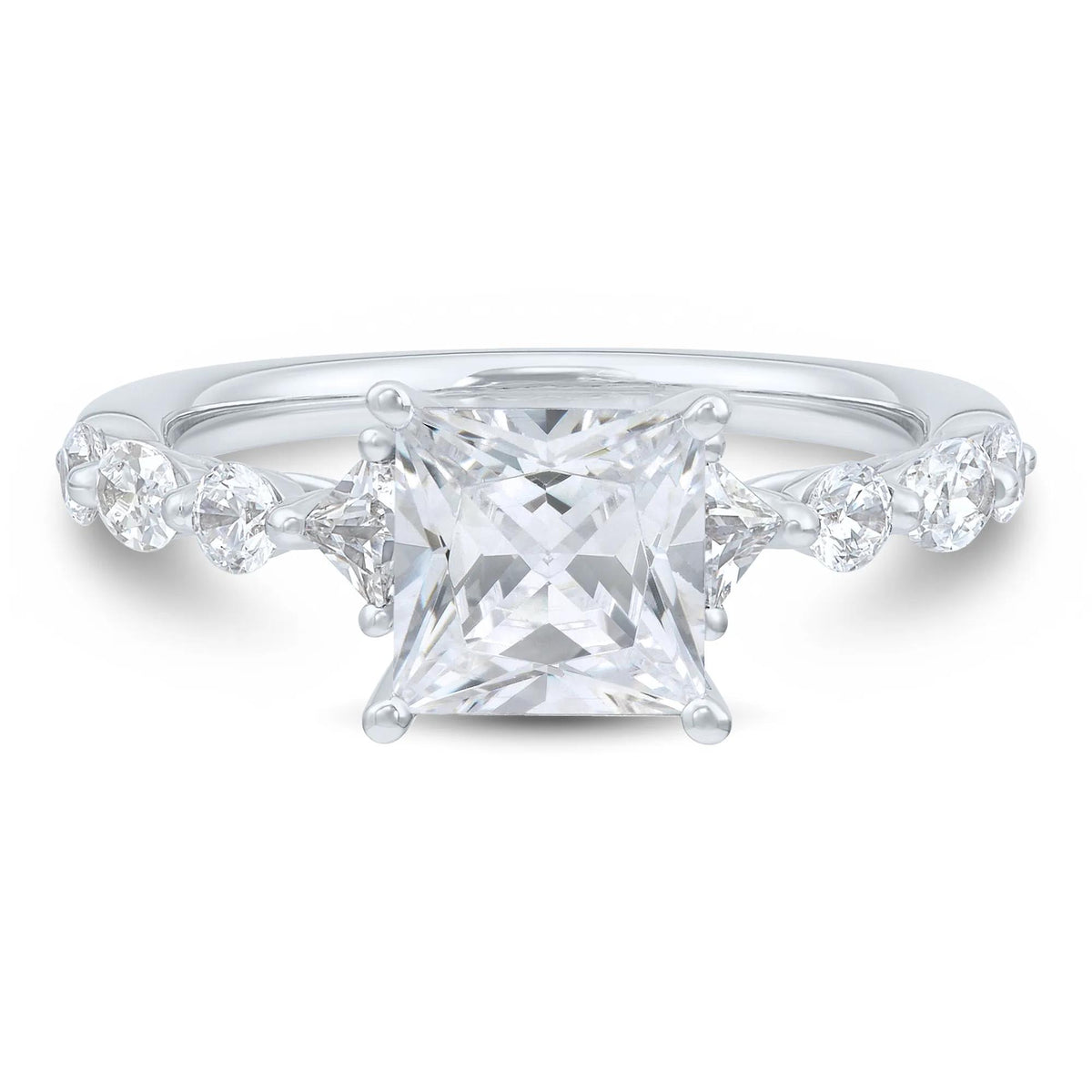 2 3/4 CT. Tw. Princess-Cut Lab Grown Diamond Engagement Ring 14K White Gold Round Brilliant Cut Size 7.5 1mm