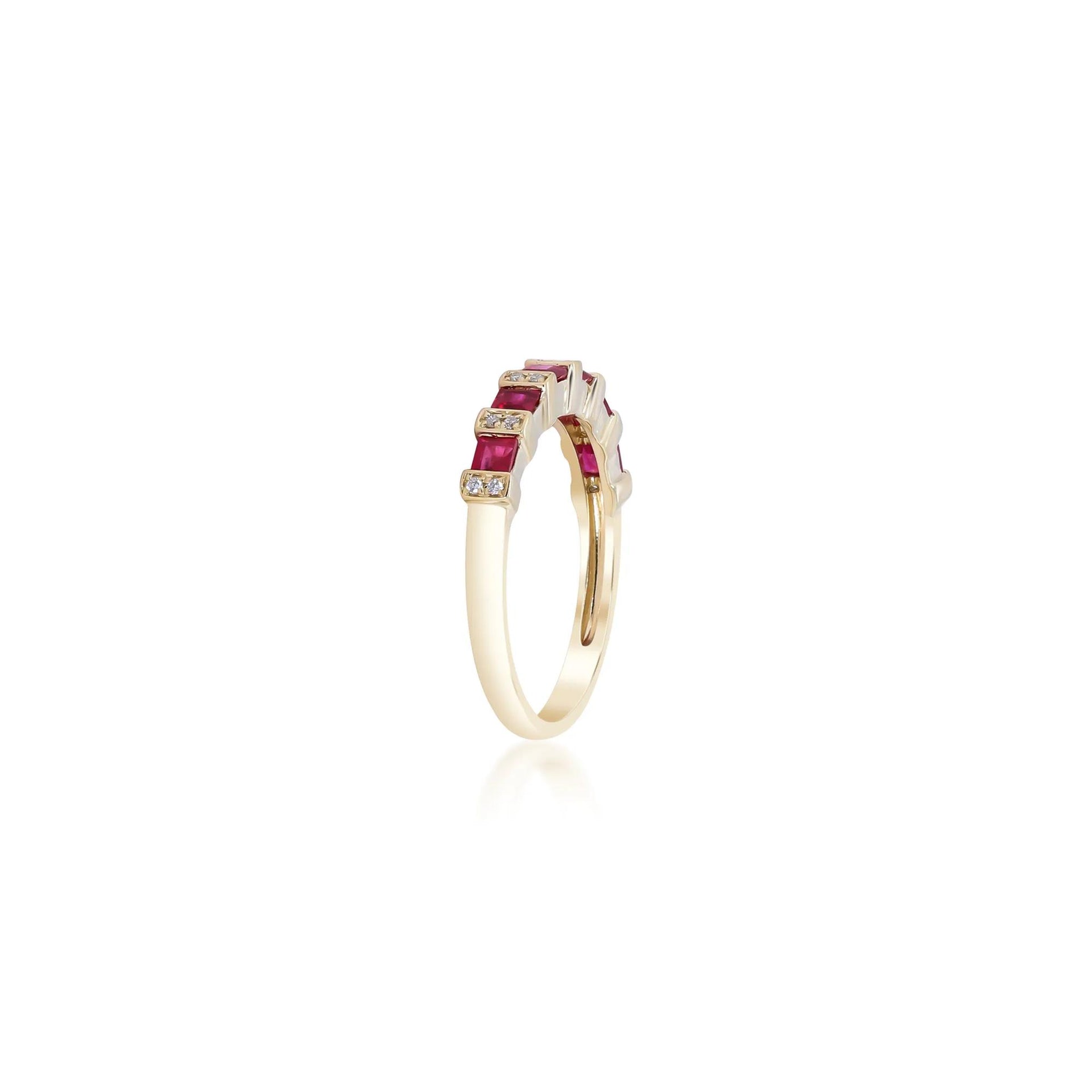 Princess-Cut Ruby and Diamond Accent Ring 10K Yellow Gold Size 5.5