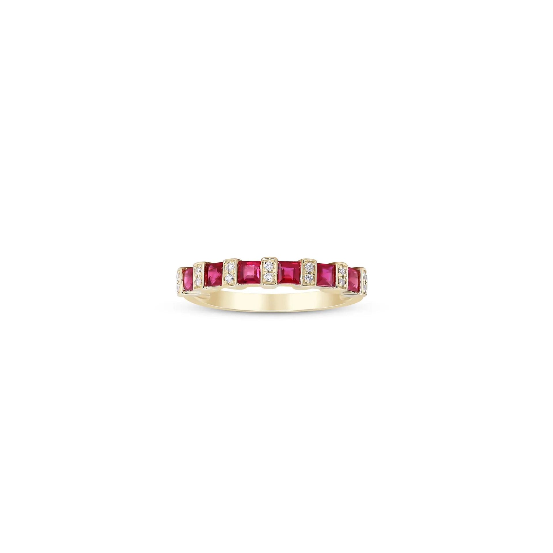 Princess-Cut Ruby and Diamond Accent Ring 10K Yellow Gold Size 8.5