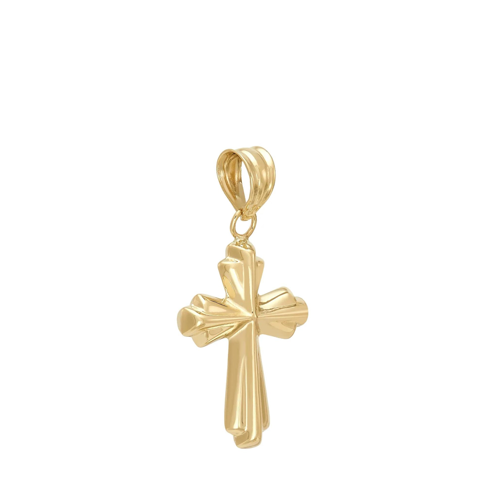 Puffed Cross Charm 14K Yellow Gold Size 12.50mm