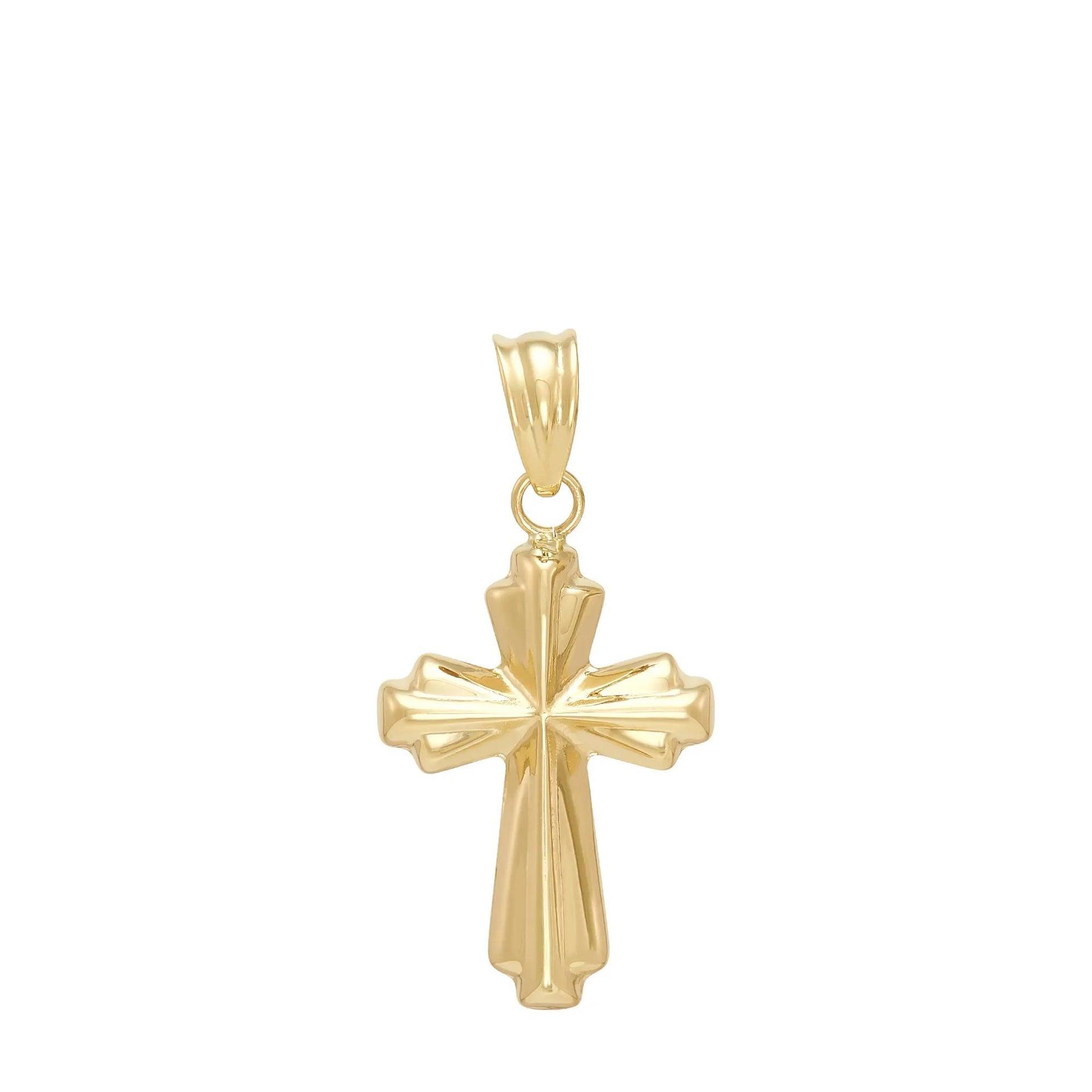 Puffed Cross Charm 14K Yellow Gold Size 12.50mm