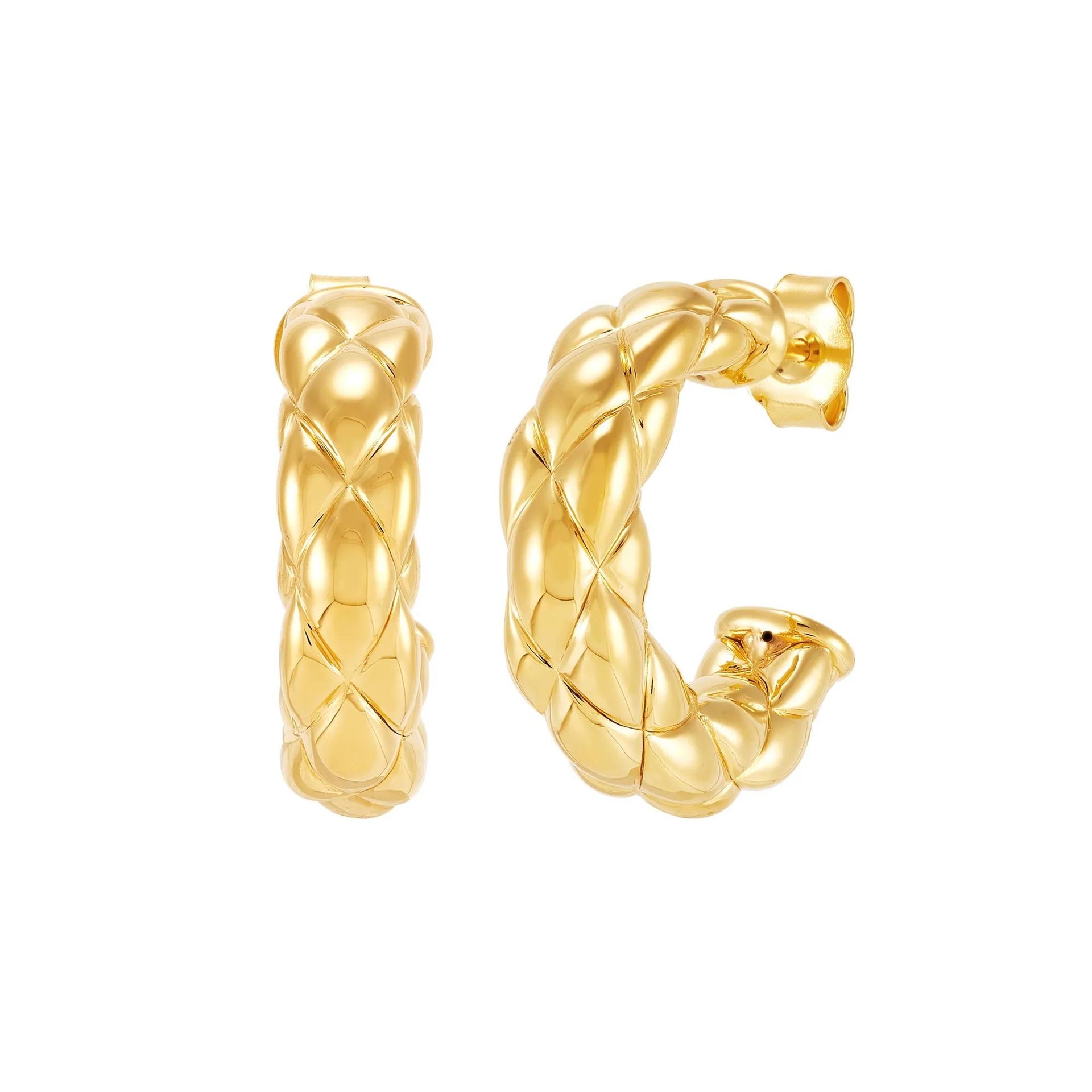 Quilted 3/4-Hoop Earrings 14K Yellow Gold Size 22.00mm