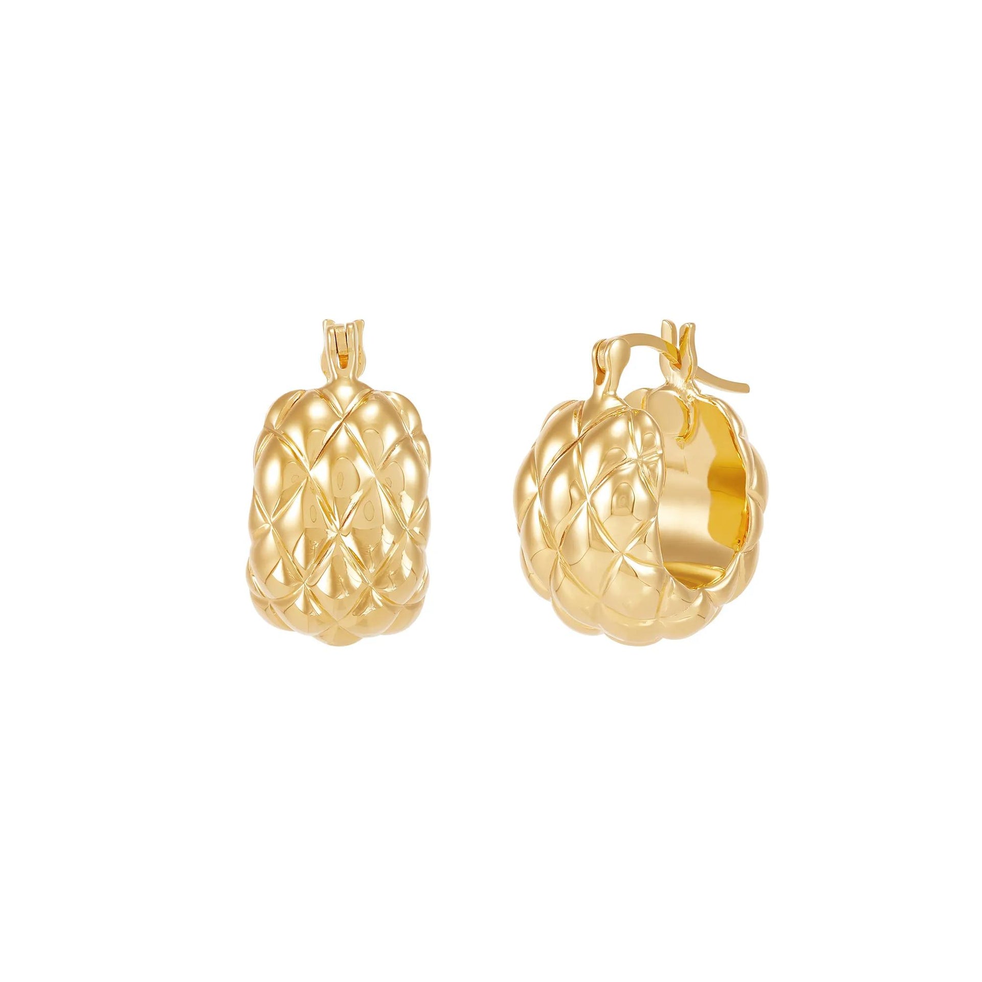 Quilted Hoop Earrings 14K Yellow Gold Size 15.00mm