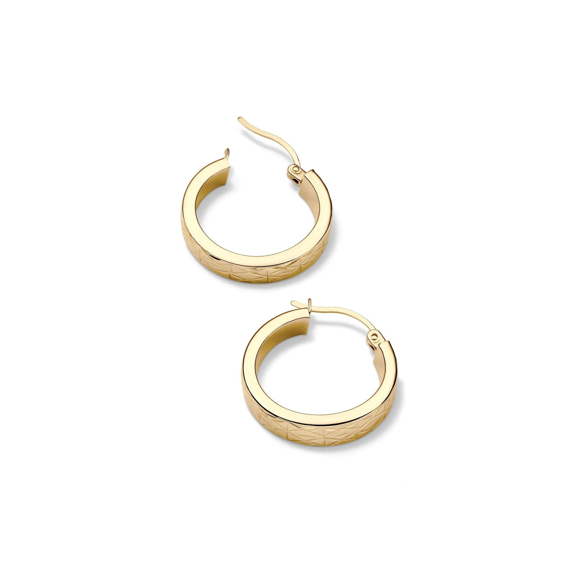 Textured Hoop Earrings 14K Yellow Gold Size 20.00mm