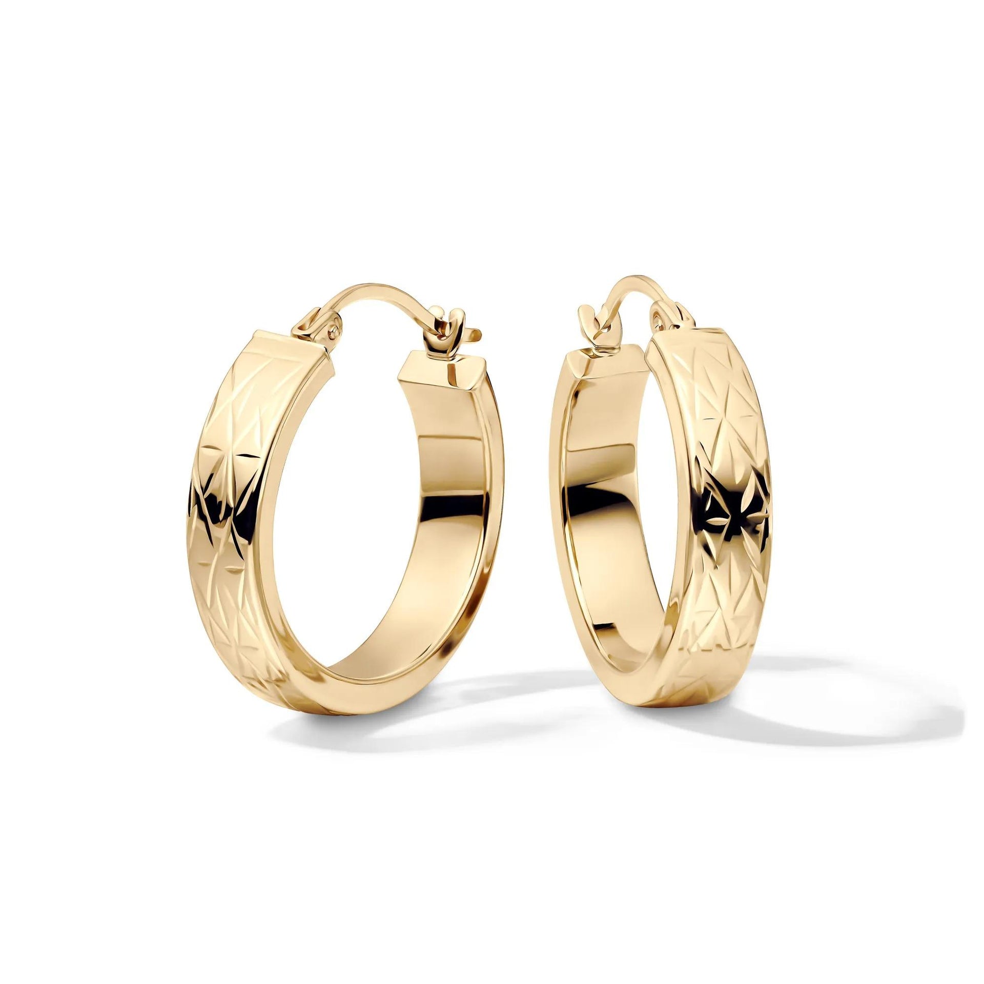 Textured Hoop Earrings 14K Yellow Gold Size 20.00mm