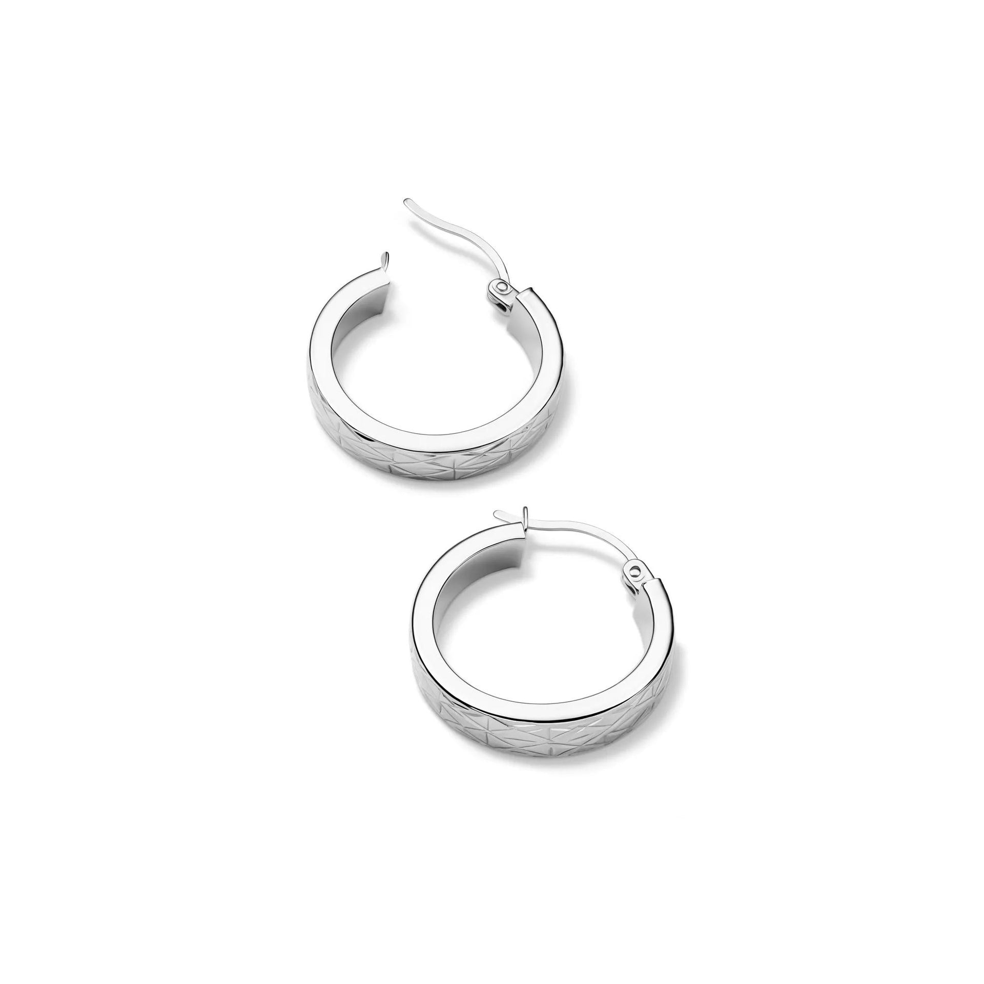 Rectangular Diamond-Cut Tube Hoop Earrings 14K White Gold Size 20.00mm