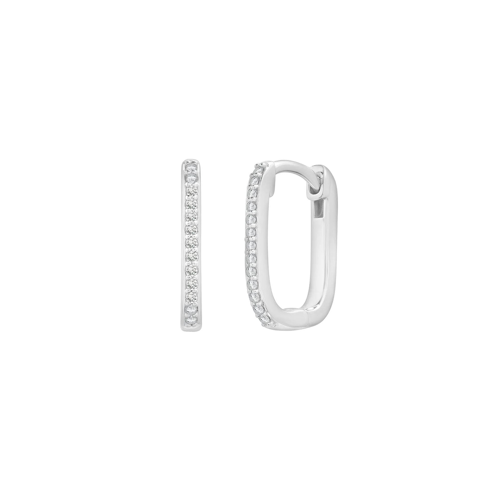 1/10 CT. Tw) Rectangular Diamond Huggie Hoops .925 Sterling Silver ( Earring White Size 1.70mm