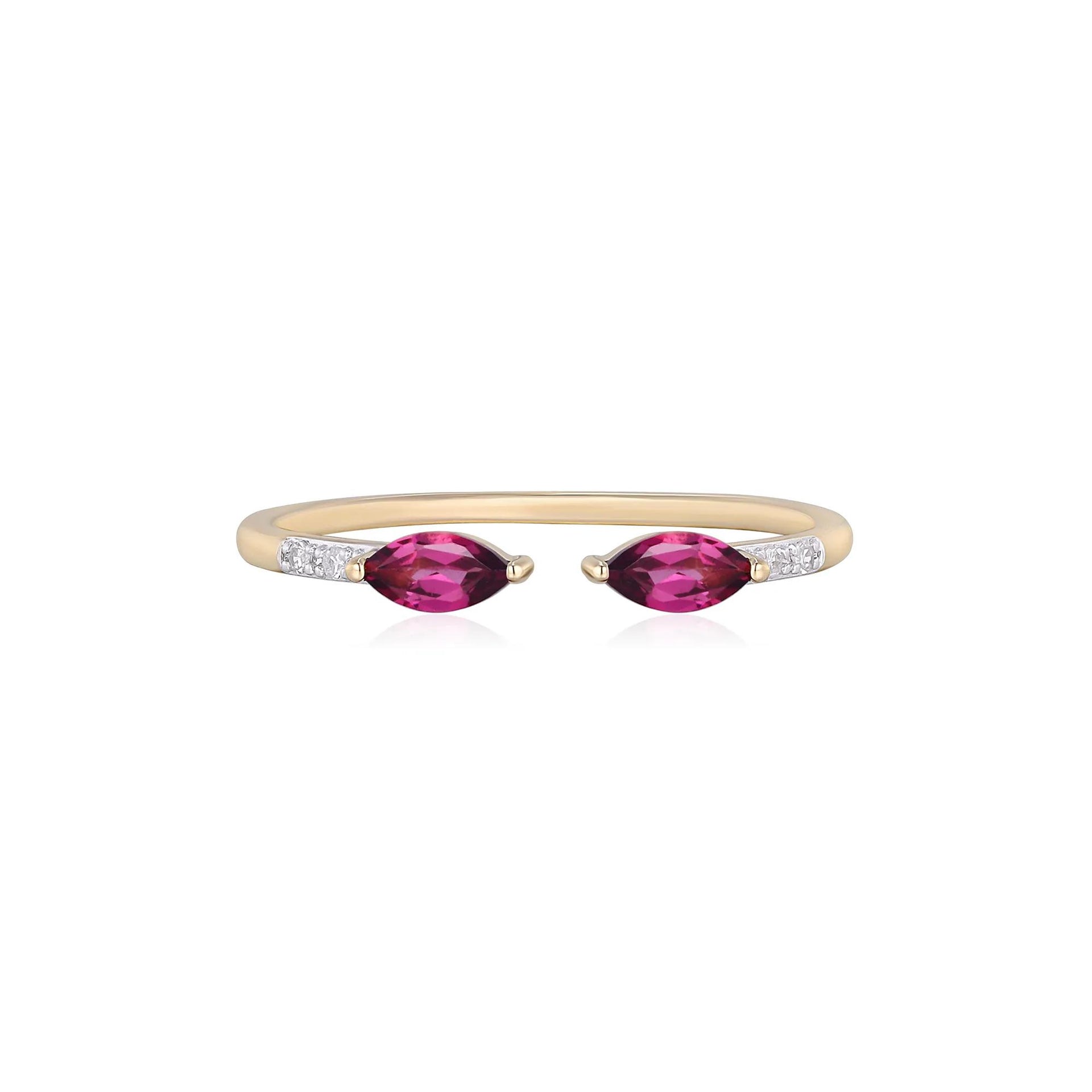 Rhodolite Garnet and Diamond Accent Open Ring 10K Yellow Gold Size 6.5