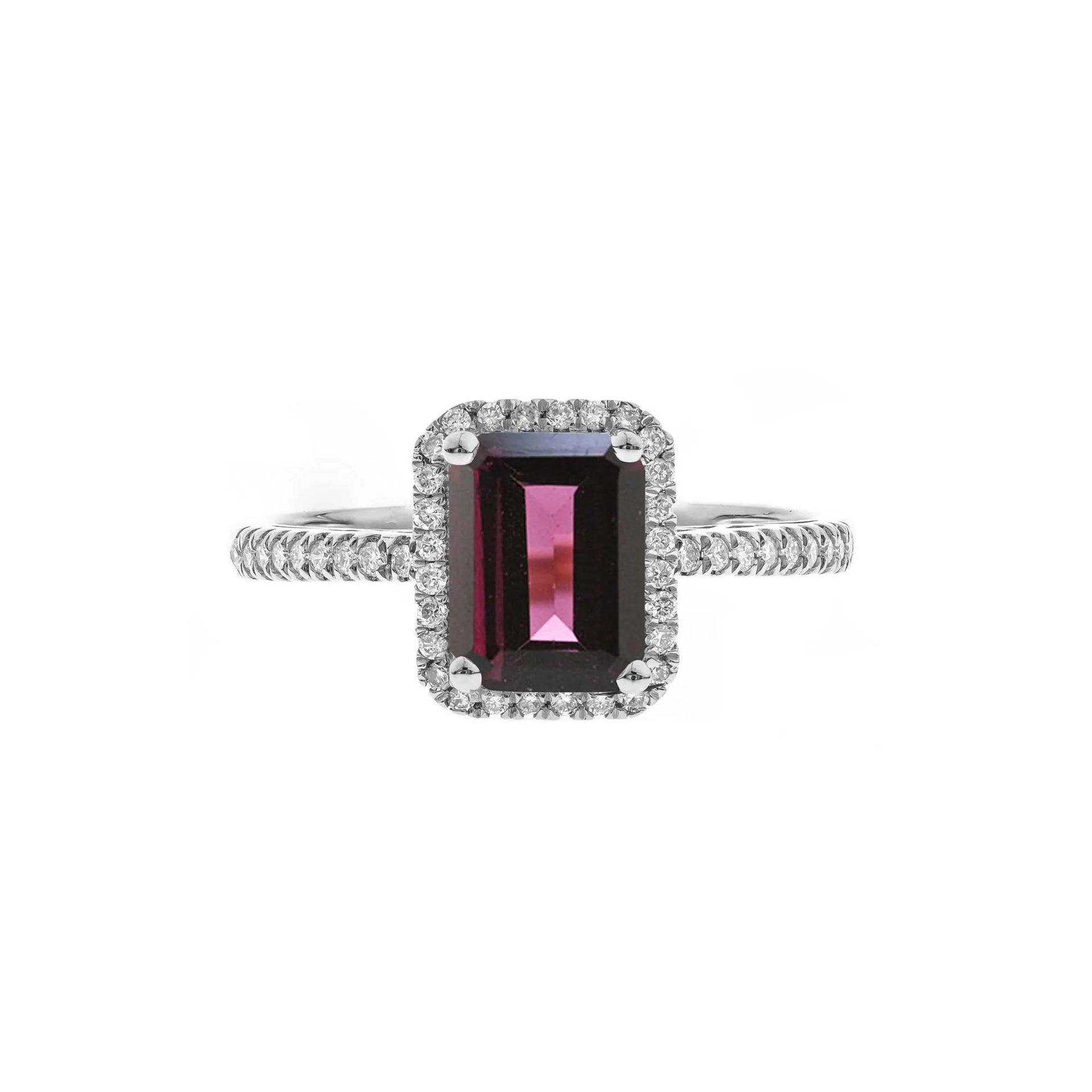 1/5 CT. Tw. Rhodolite Garnet and Diamond Ring 10K White Gold Size 7.5 2mm