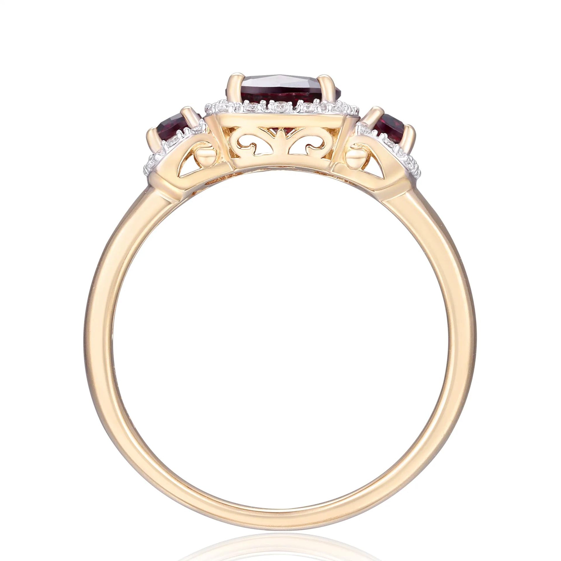 1/7 CT. Tw. Rhodolite Garnet and Diamond Ring 10K Yellow Gold Round Brilliant Cut Size 8