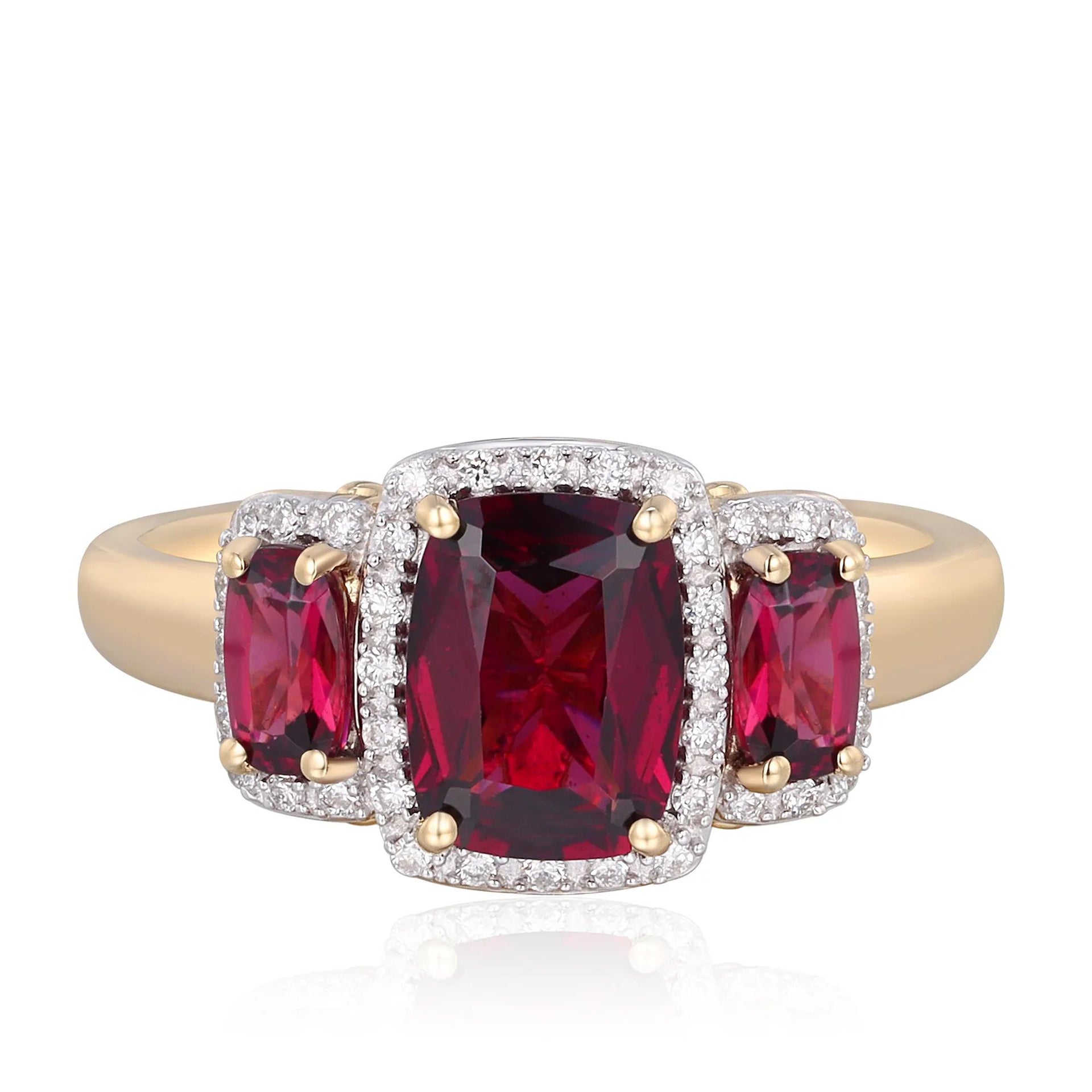 1/7 CT. Tw. Rhodolite Garnet and Diamond Ring 10K Yellow Gold Round Brilliant Cut Size 8