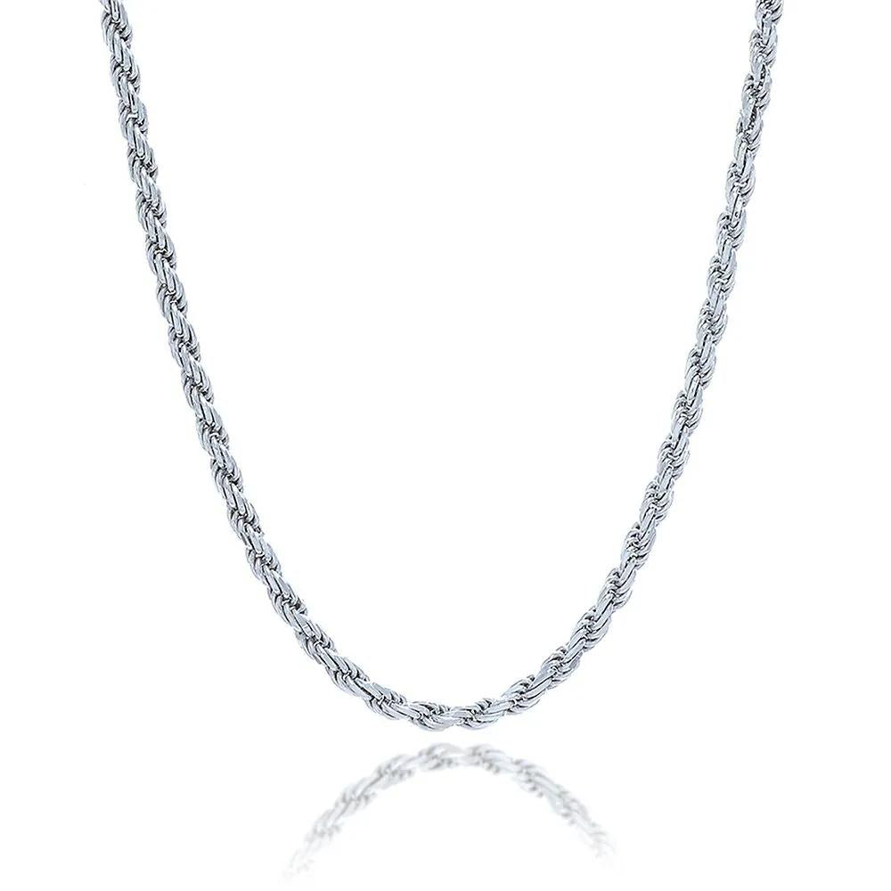 Rope Chain .925 Sterling .925 Sterling Silver Necklace White Size 24"