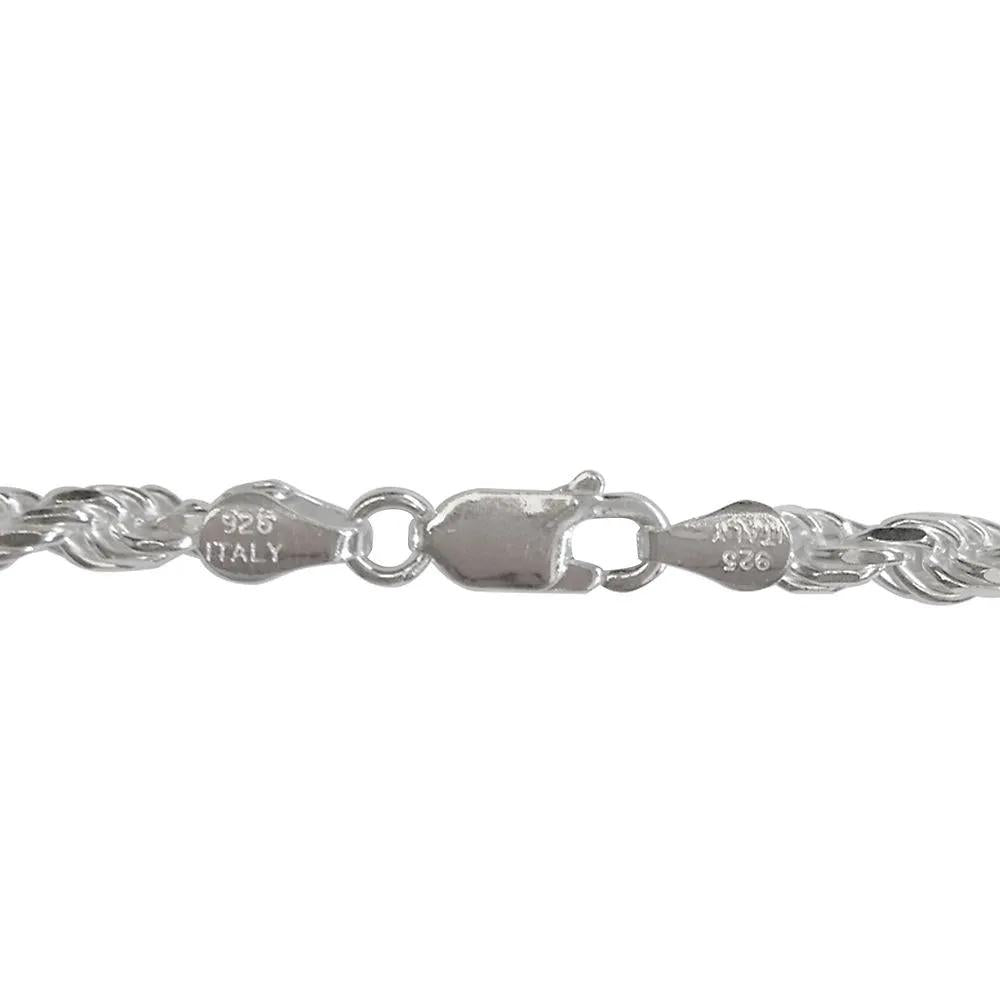 Rope Chain .925 Sterling .925 Sterling Silver Necklace White Size 24"