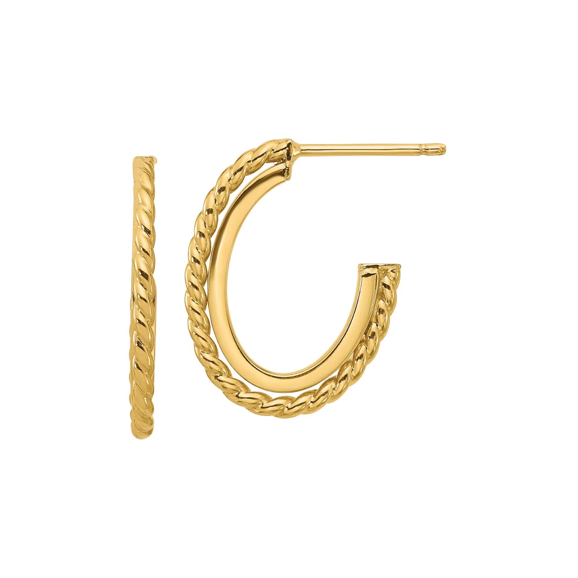 Rope Hoop Earrings 14K Yellow Gold Size 15.50mm
