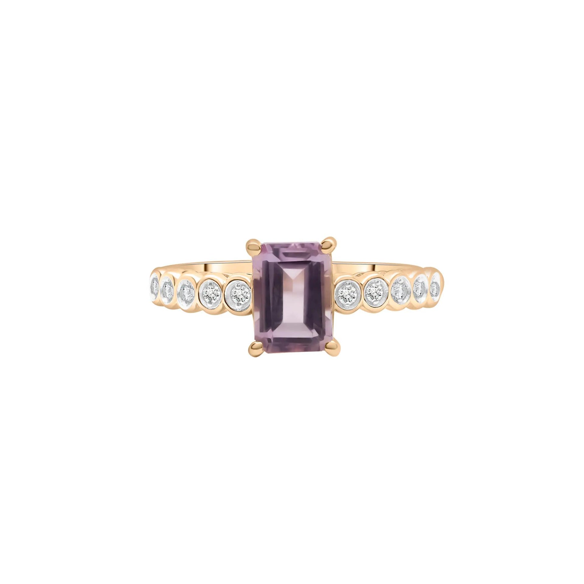 1/10 CT. Tw) Rose De France and Diamond Ring 10K Yellow Gold ( Size 6 1.5mm