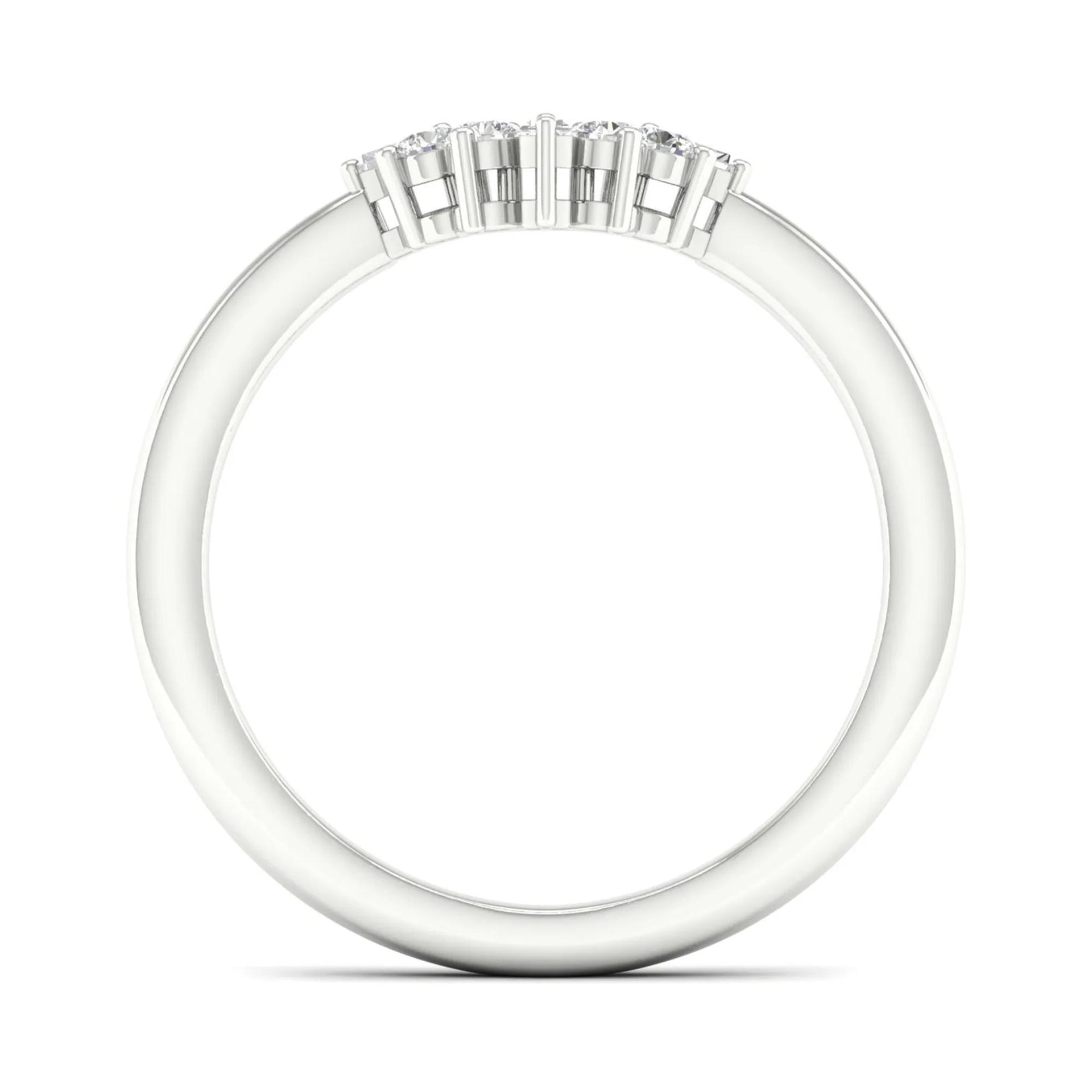 1/7 CT. Tw. Round and Baguette Diamond Contour Band Ring 14K White Gold Round Brilliant Cut Size 7.5 2mm