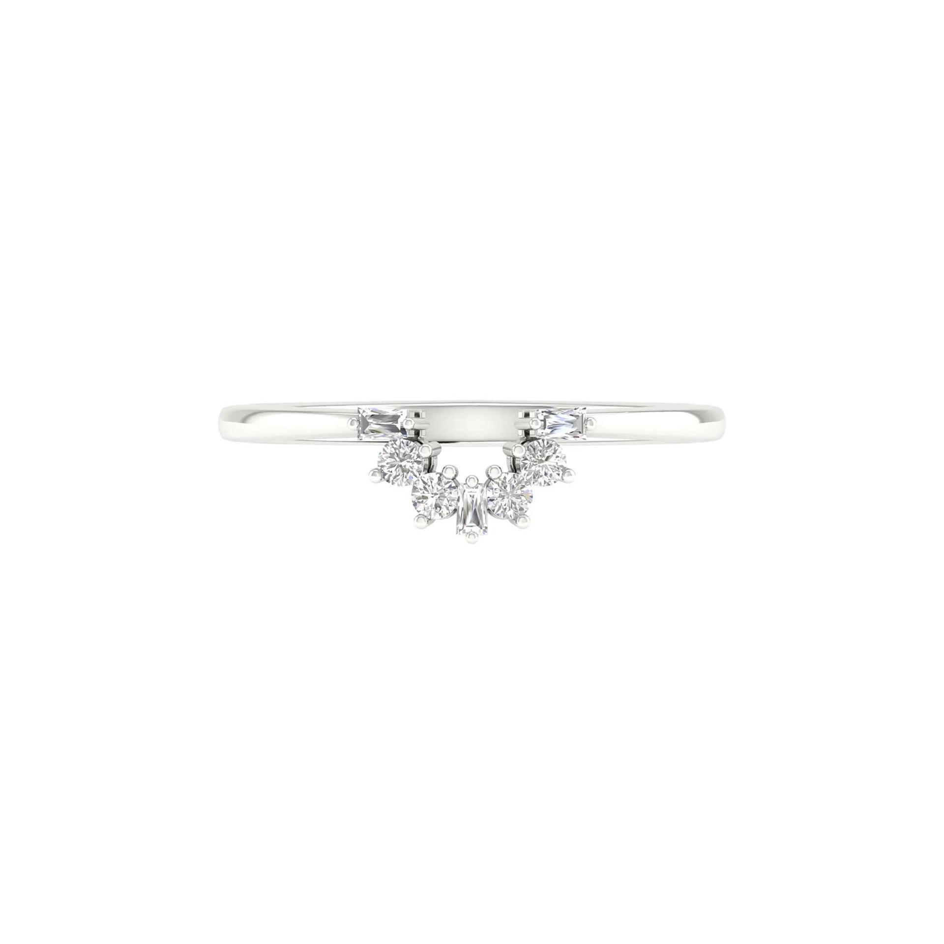 1/7 CT. Tw. Round and Baguette Diamond Contour Band Ring 14K White Gold Round Brilliant Cut Size 7.5 2mm
