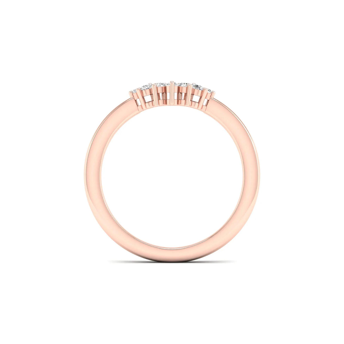 1/7 CT. Tw. Round and Baguette Diamond Contour Band Ring 14K Rose Gold Round Brilliant Cut Size 8 2mm